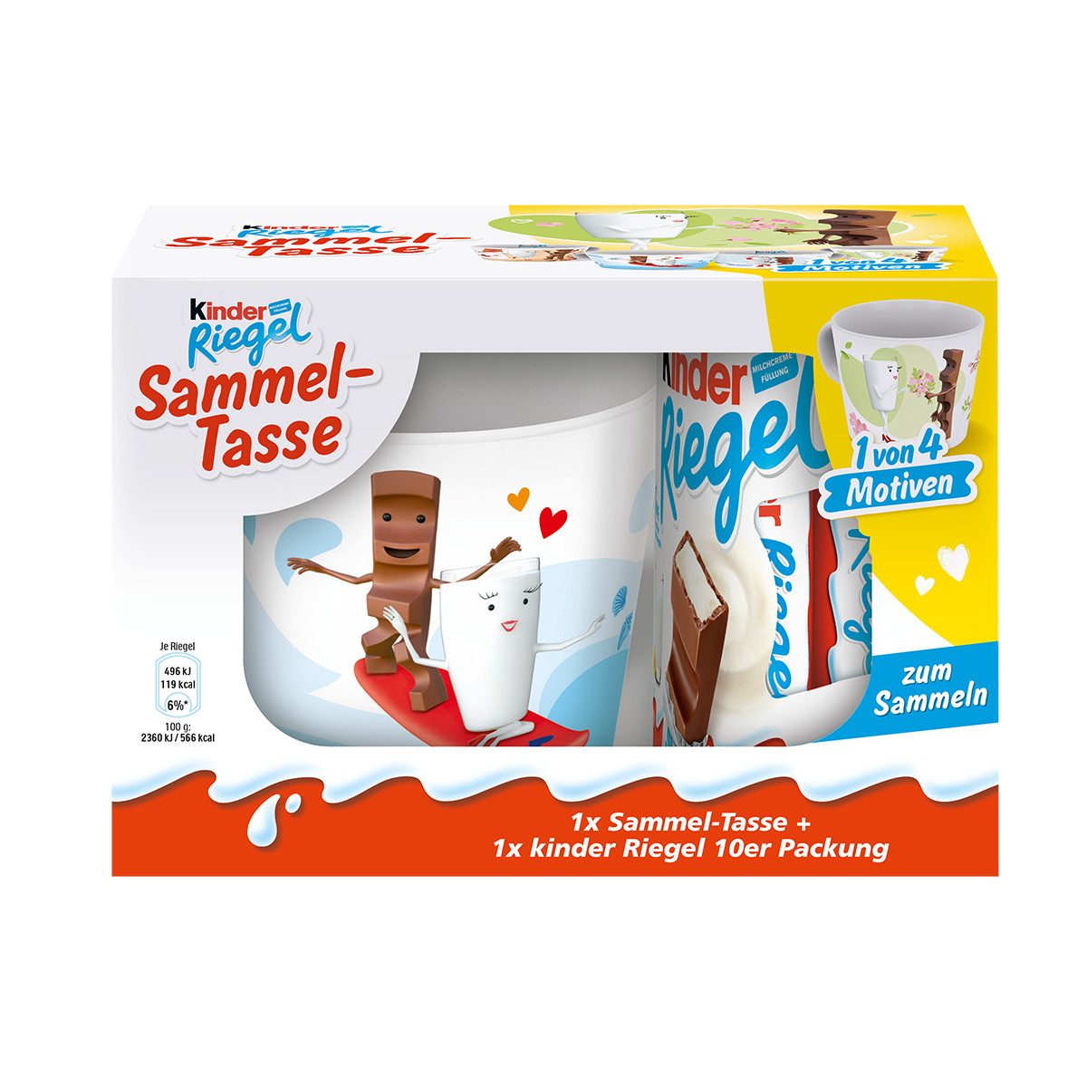 kinder Schokolade, Kinder Riegel 10er Packung mit Sammel Tasse Fan Edition 210g
