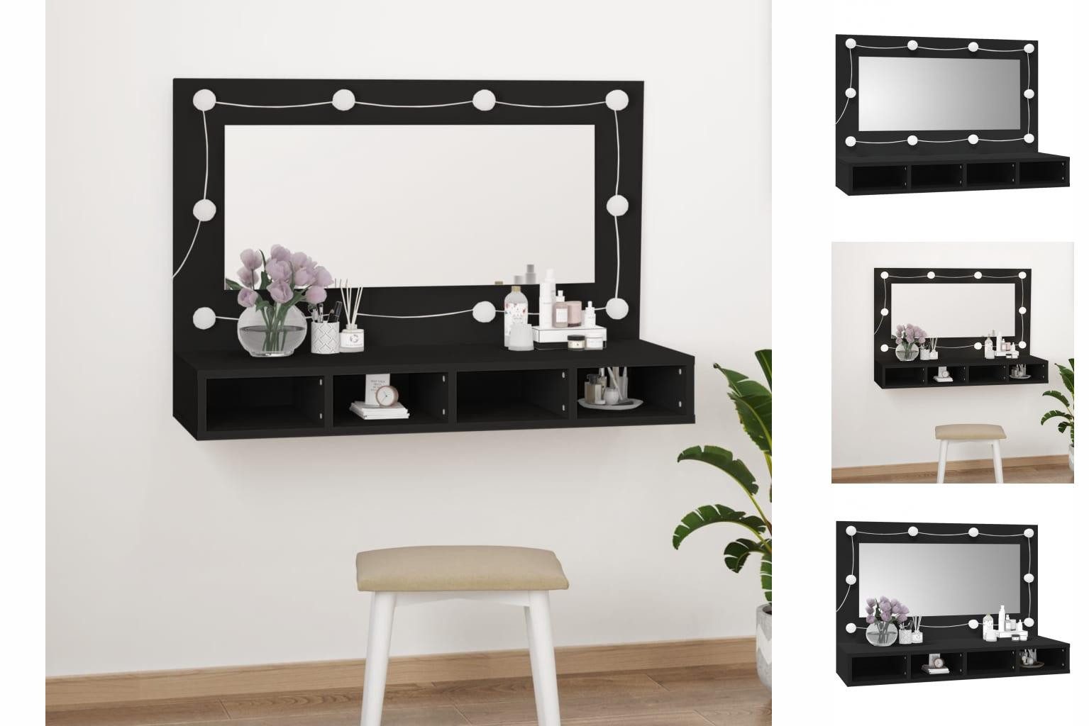 vidaXL Spiegel Badezimmerspiegel Badspiegel Spiegelschrank mit LED Schwarz 90x31,5x62