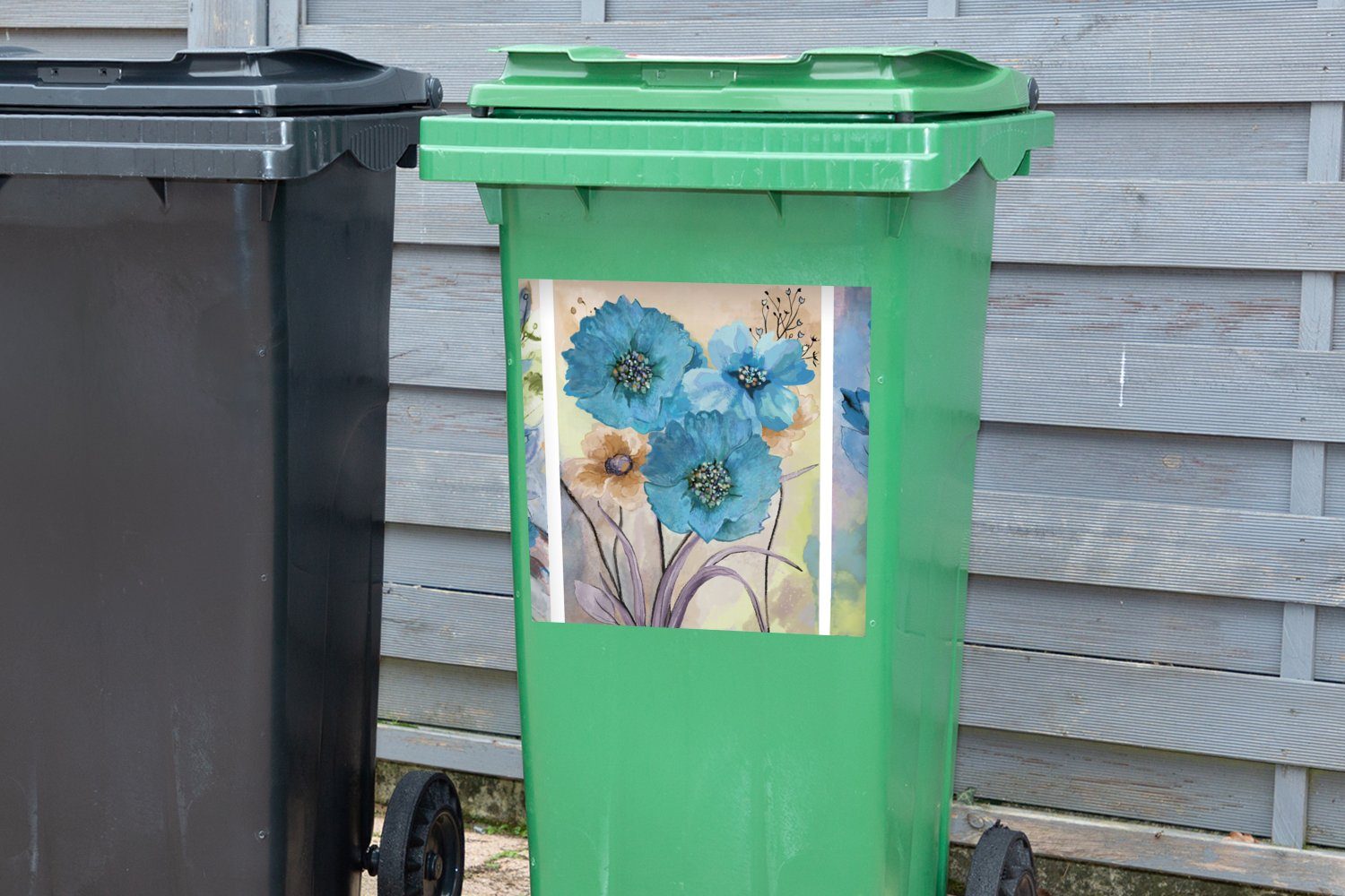 - Mülltonne, Collage Container, Sticker, Abfalbehälter Malerei - Wandsticker - Ölfarbe (1 Mülleimer-aufkleber, Blumen St), MuchoWow