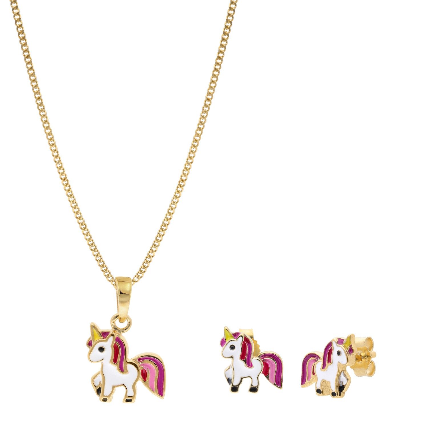trendor Panzerkette Schmuck-Set für Kinder Farbenfrohes Einhorn Geschenkset