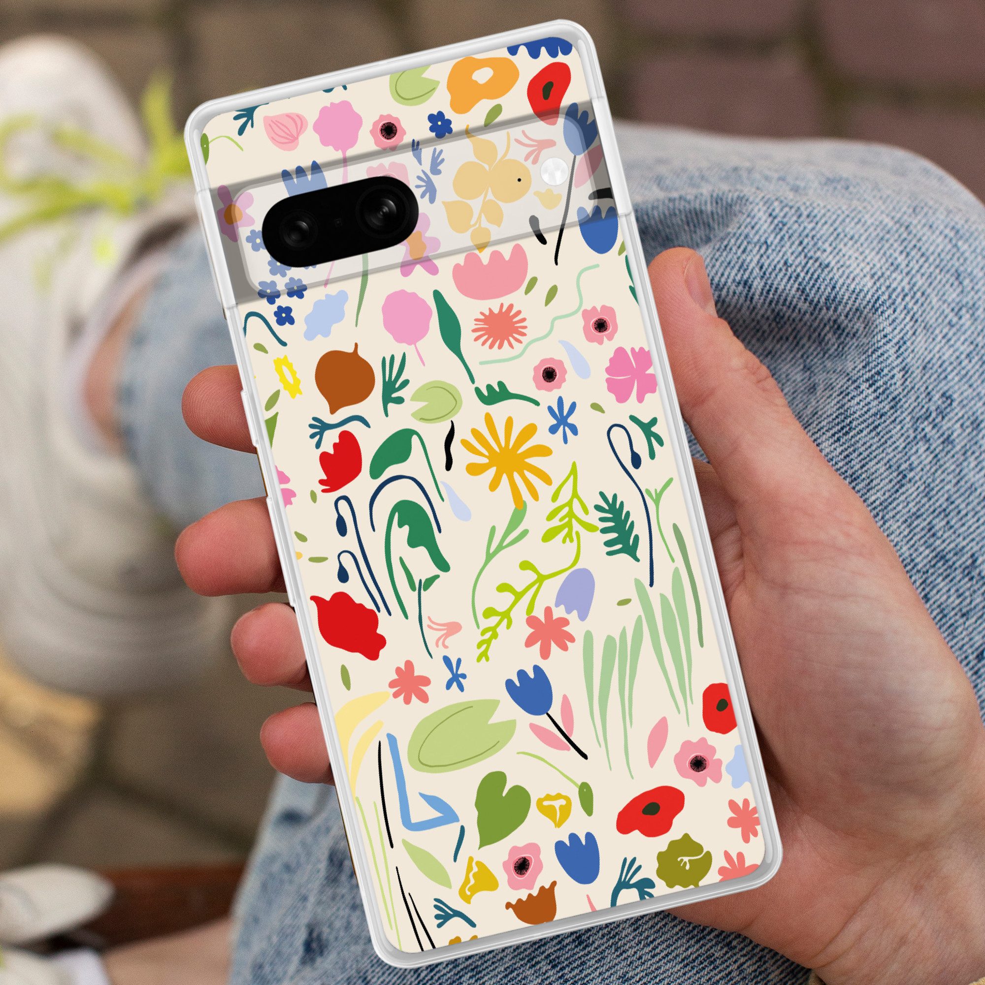 MuchoWow Handyhülle für Google Pixel 7 Blumen - Muster - Pflanzen, Phone Case, Silikon, Schutzhülle Dünn