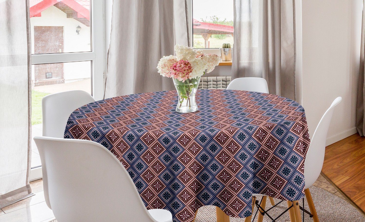 Abakuhaus Tischdecke Kreis Tischdecke Abdeckung für Esszimmer Küche Dekoration, Ethnisch Checkered-punktiertes