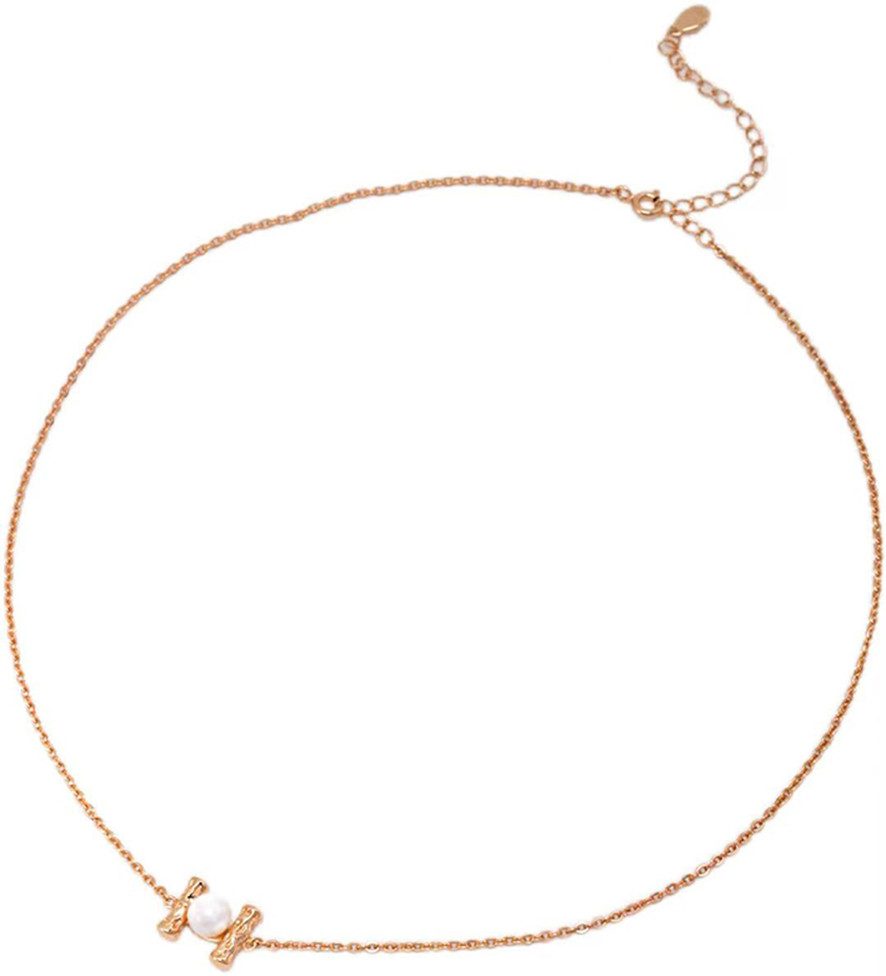 Kette mit Anhänger Halskette damen silber 925,18Kvergoldet,Perlenkette aus Sterlingsilber