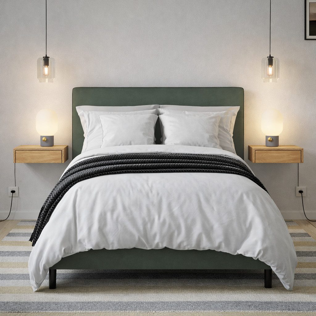 Woodek Design Nachttisch 2er-Set Wand-Nachttisch Frank aus massiver Eiche (Schublade mit Metallschienen, 2-St., hängende und moderne Nachttischkonsole), matt lackiert