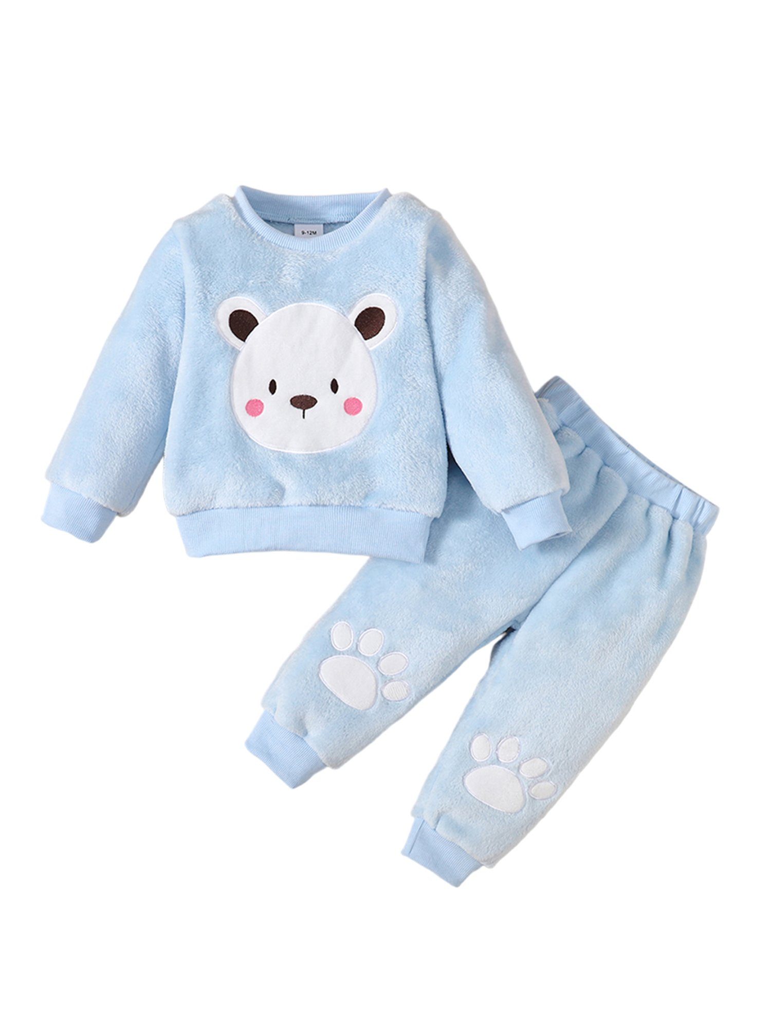 Babys Pyjama Hose Langarm und für Top Oberteil Zuhause, & 2-tlg) Schlafen Hose Blau für LAPA (Set, behaart Süßes