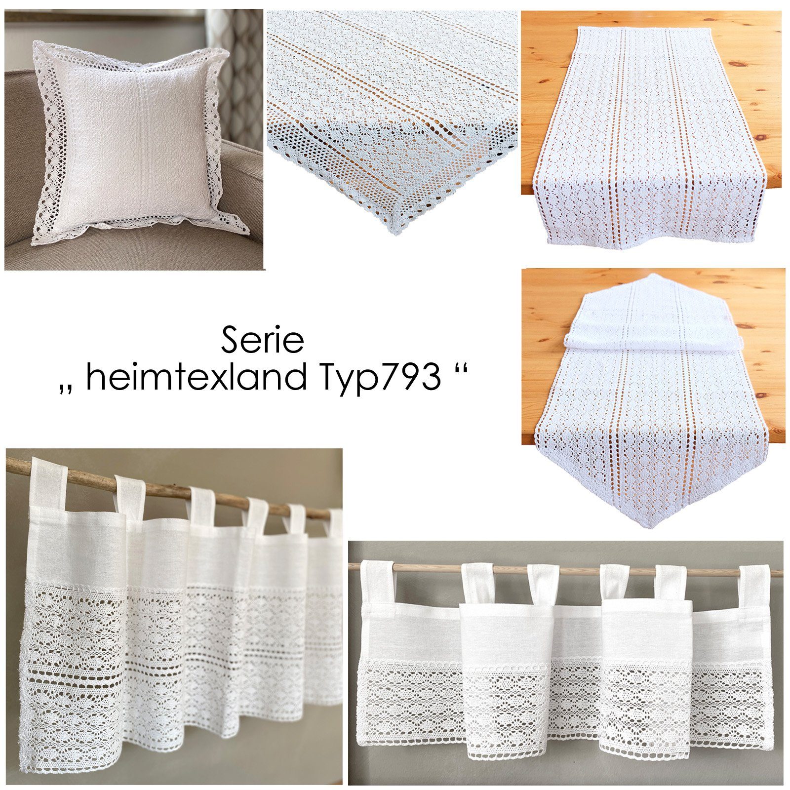 heimtexland Scheibengardine Deko Set Häkelspitze Gardine Kissen Tischdecke (1 St), Schlaufen, blickdicht, Boho Scheibengardine Makramee Spitze Häkel Bistrogardi – Bild 4 von 4