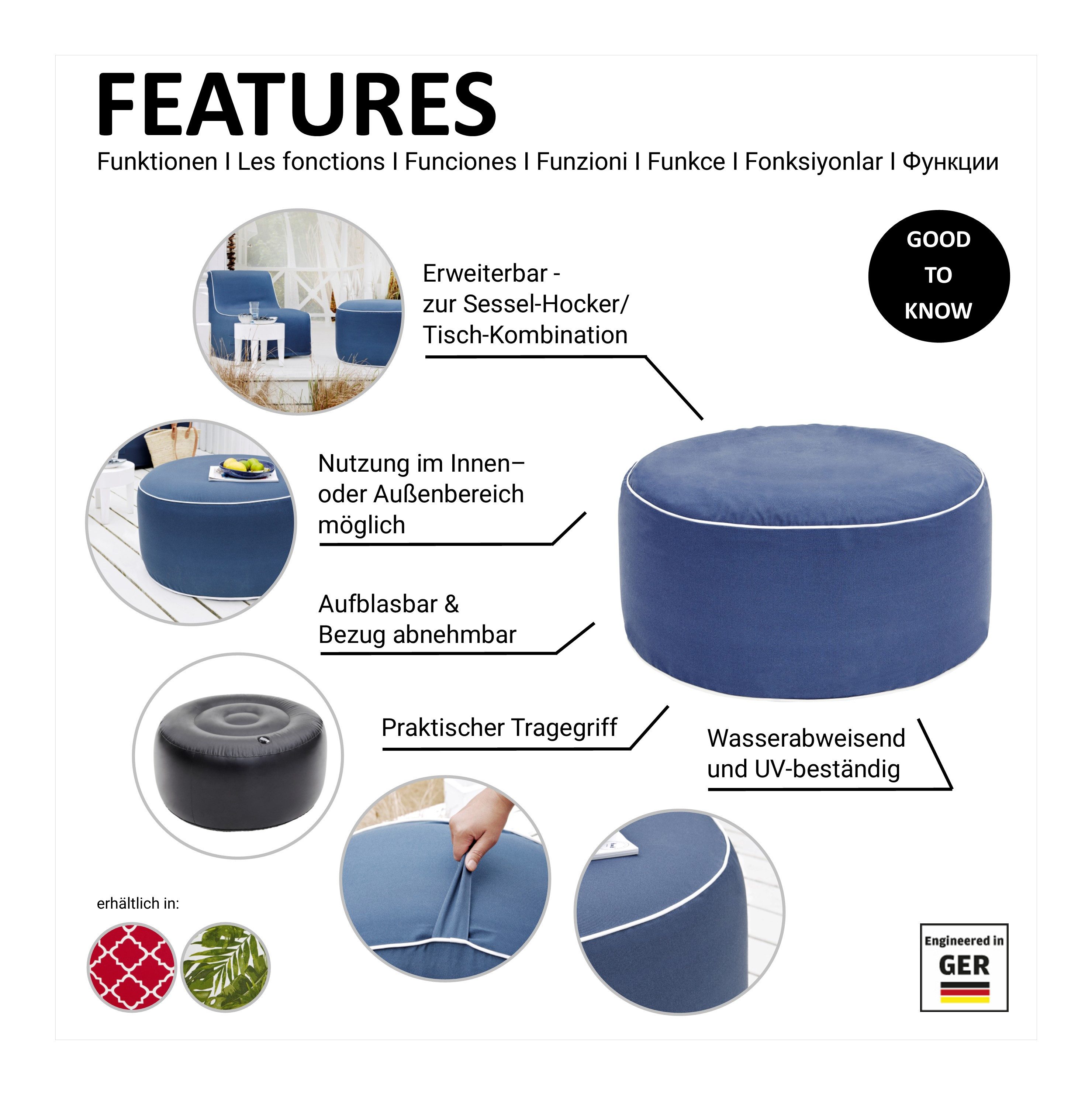 Jahnke Hocker AIR SIT (1 St), aufblasbar, Indoor & Outdoor, 80 cm Durchmesser