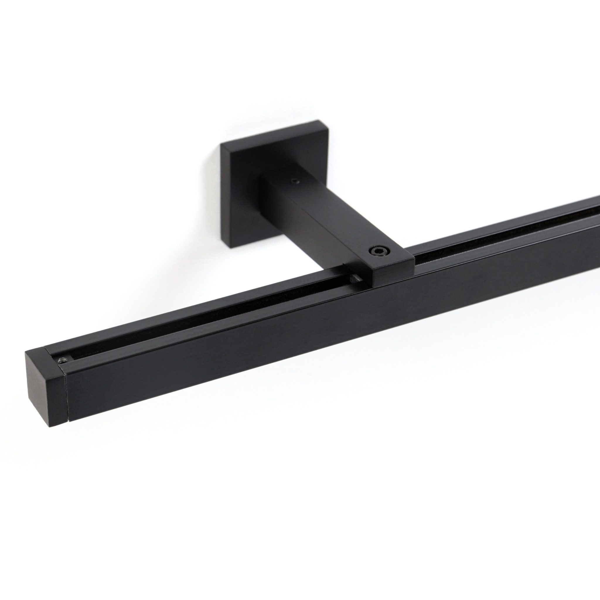 Deco-Raum Gardinenschiene Cube 20x20mm eckig, 1-läufig, kürzbar, Wunschmaßlänge, Wandträger, geschraubt, Aluminium, passend für Vorhänge,Schiebegardinen und Paneelwagen
