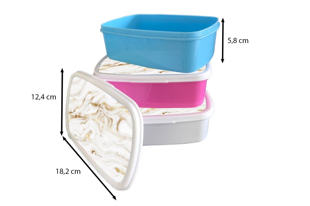 MuchoWow Lunchbox Marmor - Gold Jungs und und Kinder - für Brotbox (2-tlg), Brotdose, für Mädchen Kunststoff, Weiß, Erwachsene