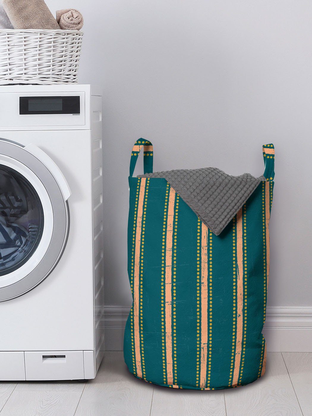 Griffen Wäschesäckchen mit für Stripes Abakuhaus Grungy Kordelzugverschluss Dots Geometrisch Waschsalons, Wäschekorb