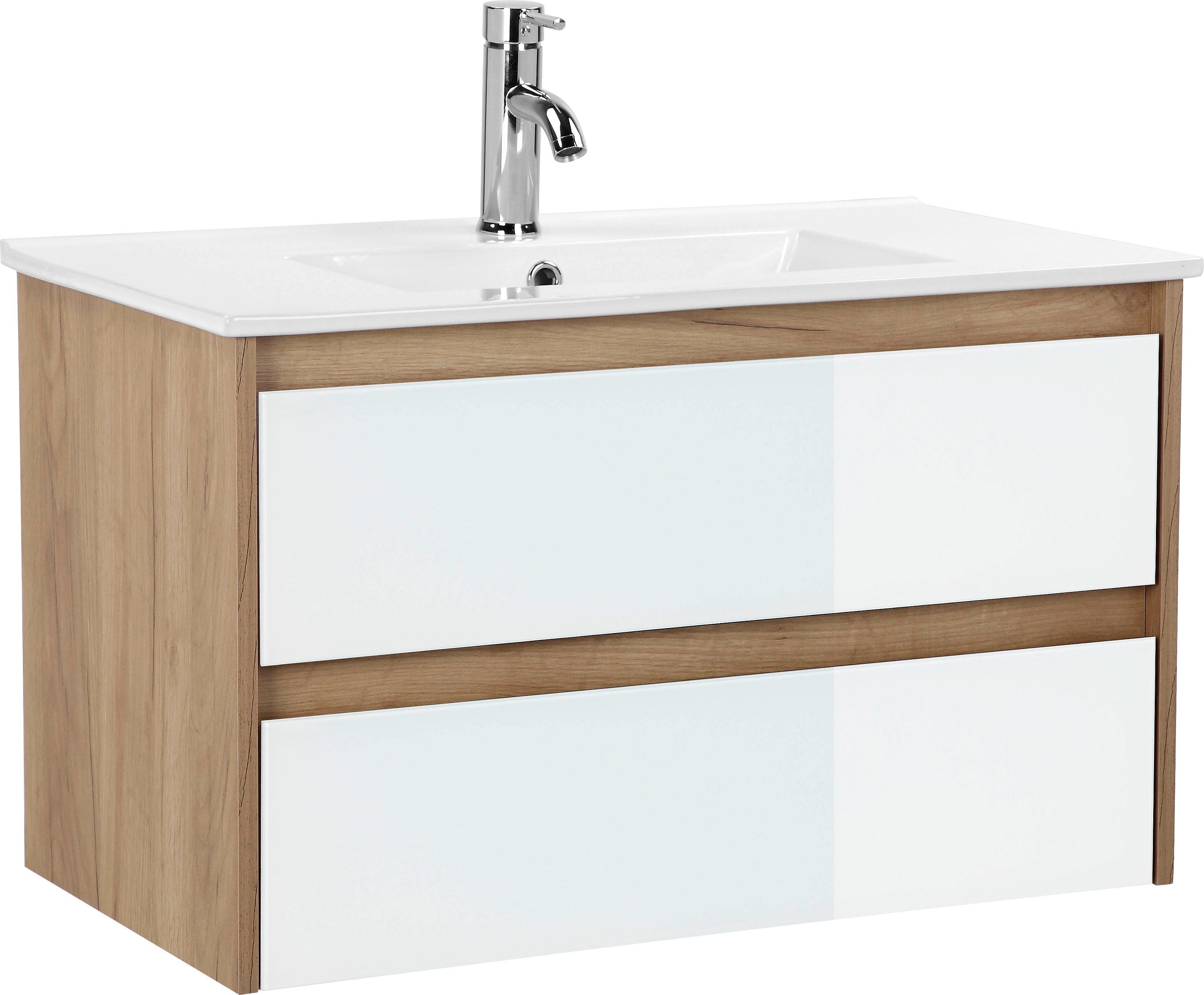 welltime Waschtisch Torun Badezimmerschrank Unterschrank mit Glasfronten un günstig online kaufen