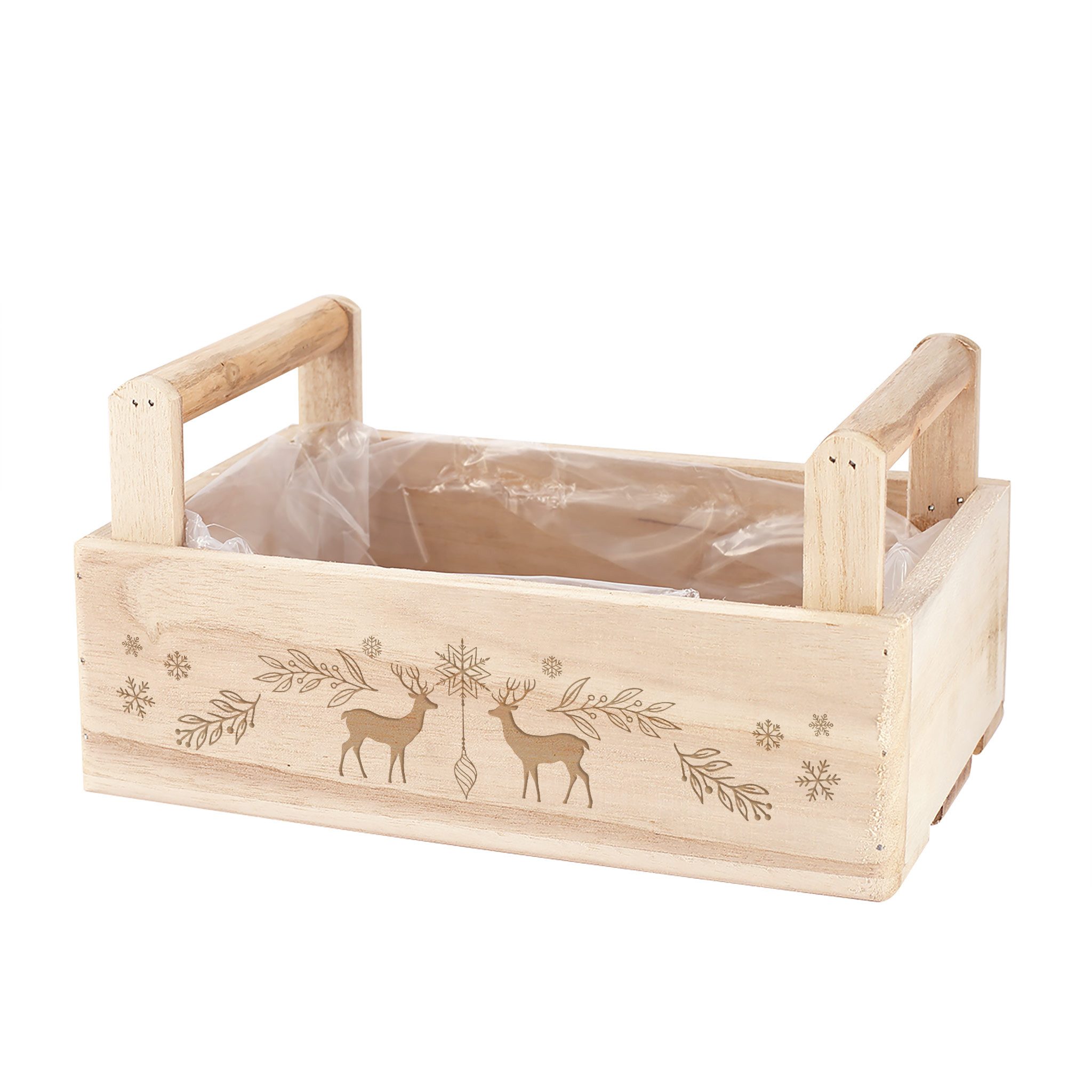 Herz & Heim Geschenkbox Präsentkorb zu Weihnachten - Holz Geschenkkorb für Weihnachtsgeschenke, mit 2 Griffen