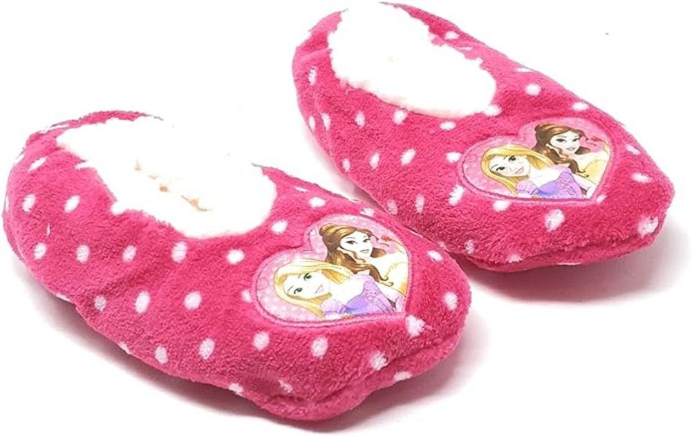 Disney Princess Disney Prinzessinnen Hausschuhe Plüsch + Pink Footies bis weich warm Hausschuhe Gr.25 32