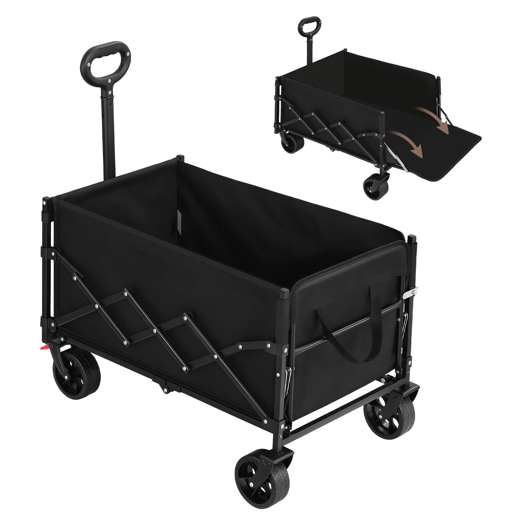 SONGMICS Handwagen Faltbarer Bollerwagen Transportwagen Erweiterbar, 120 L Tragkraft für Camping und Picknick mit Bremsen