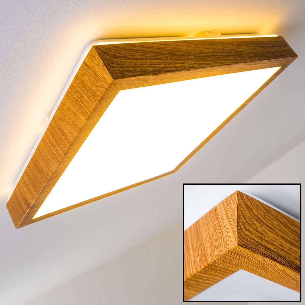 hofstein Deckenleuchte in eckige auch IP44, 1380 Watt, für Lumen, moderner das »Rosola« geeignet 18 Kelvin, 3000 Badezimmer Holz-Optik, aus Metall