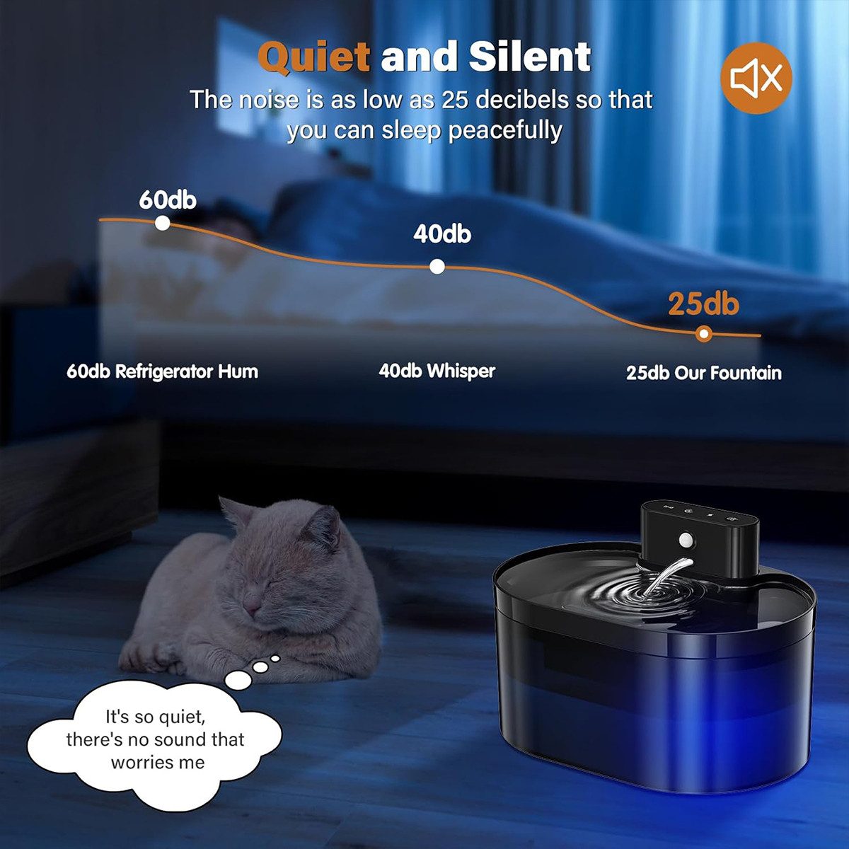 autolock Trinkbrunnen 2.2L Katzen Trinkbrunnen mit Bewegungsmelder Blaue LED Leise, Wasserpumpe Kabellos Katzenbrunnen Katzenbrunnenwasser Schwarz