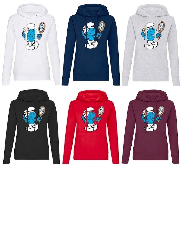 Blondie & Brownie Hoodie Beauty Schlumpf Spiegelmotiv Damen Hoodie Cartoon Streetwear Damen Hoodie Beauty Schlumpf Spiegel Motiv Baumwollmix Kapuze Casual