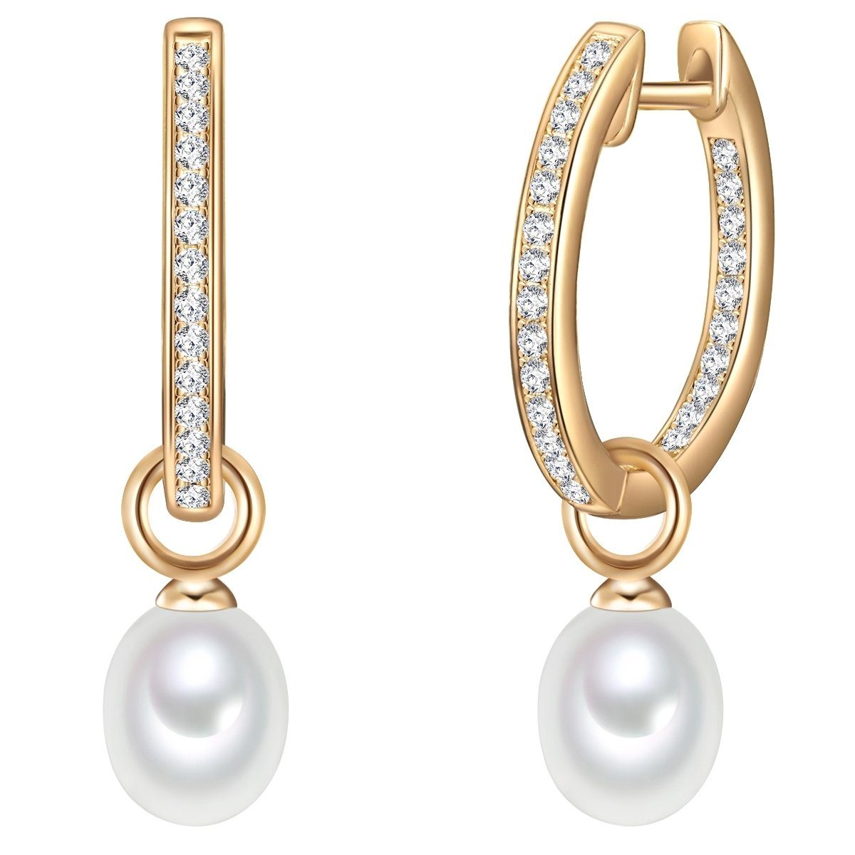 Valero Pearls Paar Сережки-кільця gelbgold, mit Zirkonia