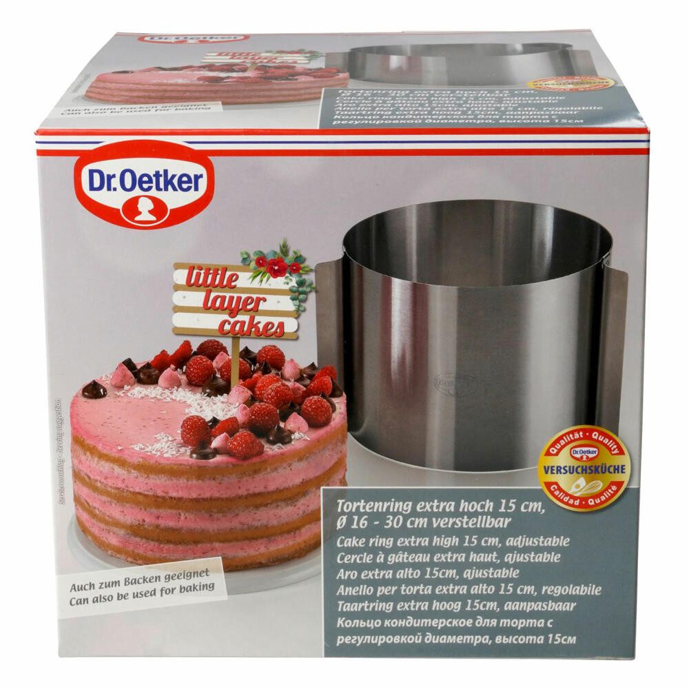 Dr. Oetker Küchenhelfer Tortenring Stainless Steel Extra Hoch 16-30 cm, Edelstahl