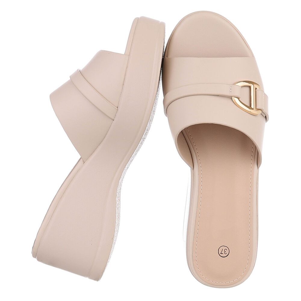 Ital-Design Elegante Sandalen mit Absatz und Schnalle für Damen Plateausandaletten (91409355) Keilabsatz/Wedge Keilsandaletten in Beige