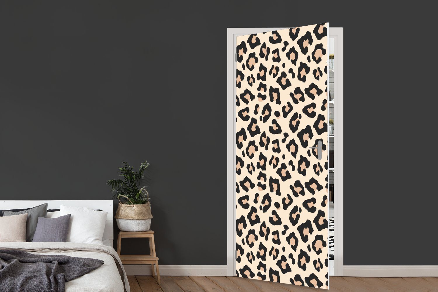 Rosa Leopardenmuster, MuchoWow Türaufkleber, Türtapete für St), Matt, (1 cm Fototapete - bedruckt, Weiß Tür, - 75x205