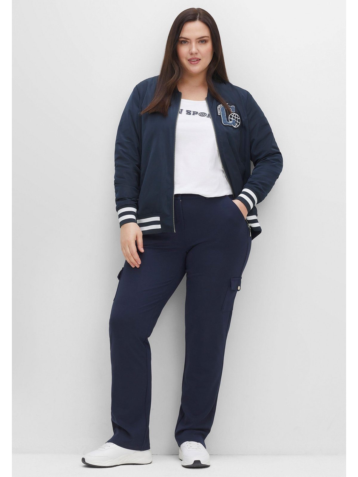 Blouson Sheego im Große Größen mit Brust-Patch College-Look Ringeln und