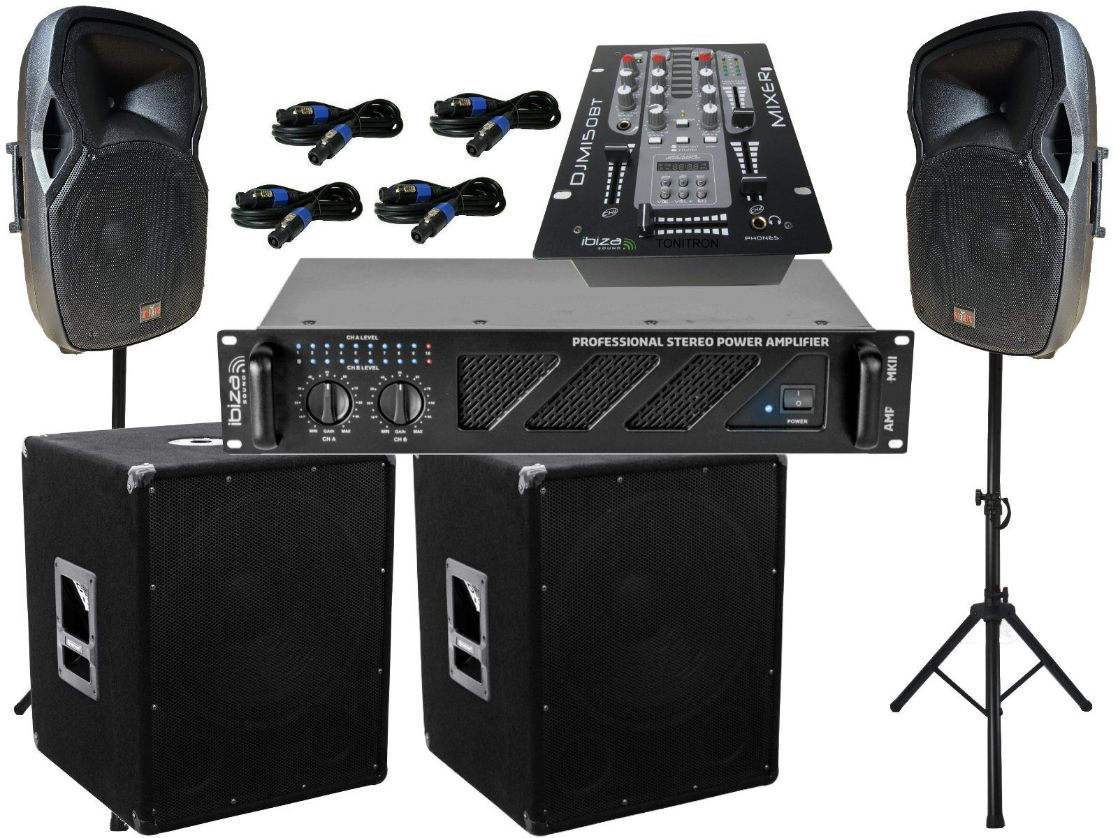 PA Set DJ 2Wege 30 cm Boxen Stativ 38cm Subwoofer Musiker 3200 W Party-Lautsprecher