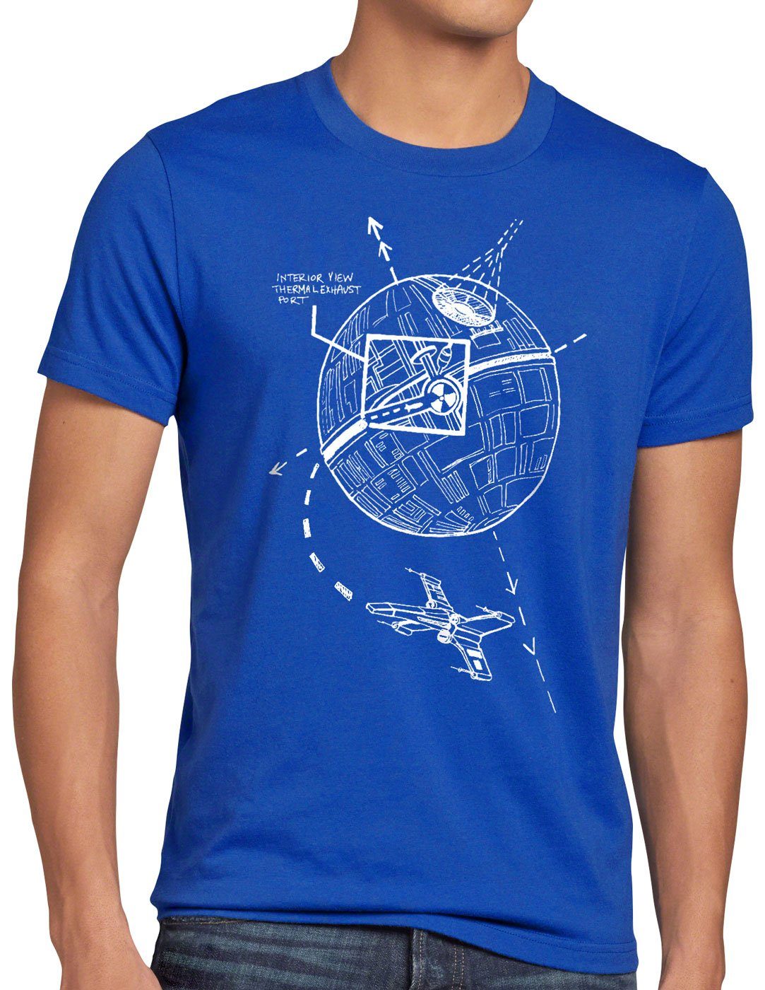 Print-Shirt T-Shirt Herren Lüftungsschacht todesstern imperium angriff style3 blau
