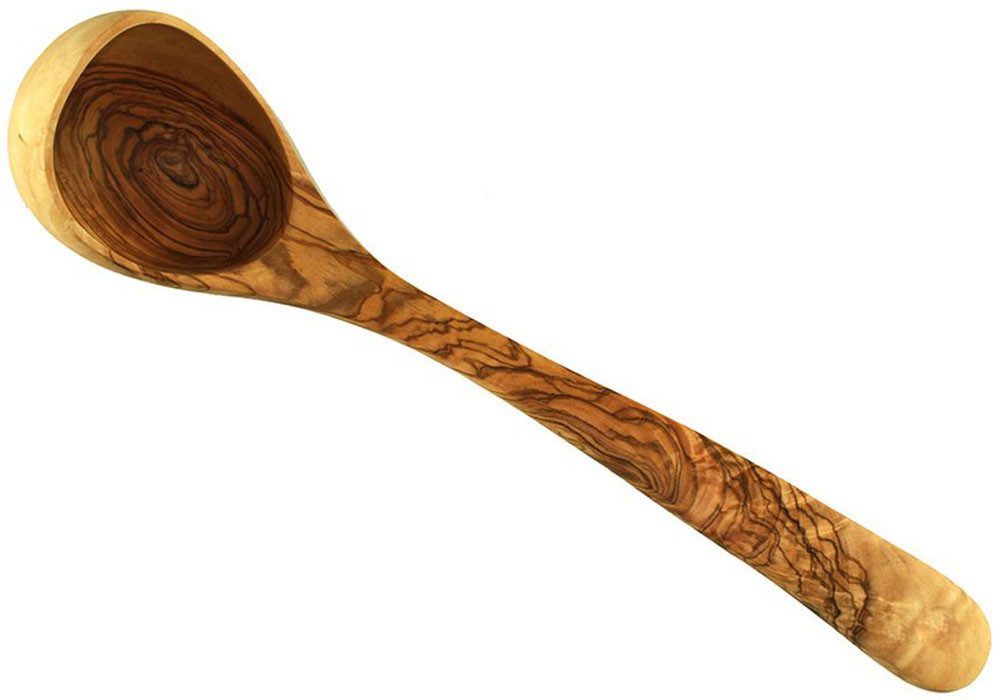 Olivenholz-erleben Schöpflöffel Suppenkelle aus naturbelassenem Olivenholz, Länge 30 cm, Naturprodukt, geschmacksneutral