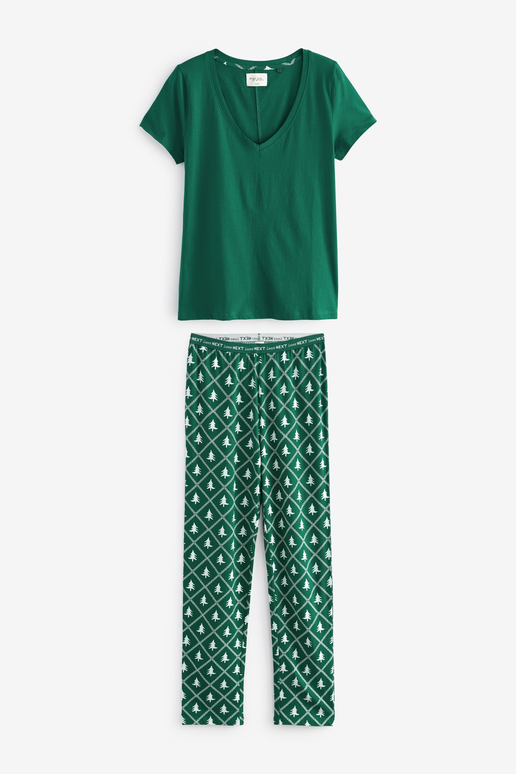 Tree Baumwoll-Pyjama tlg) Kurzärmeliger Christmas Green (2 Next Pyjama