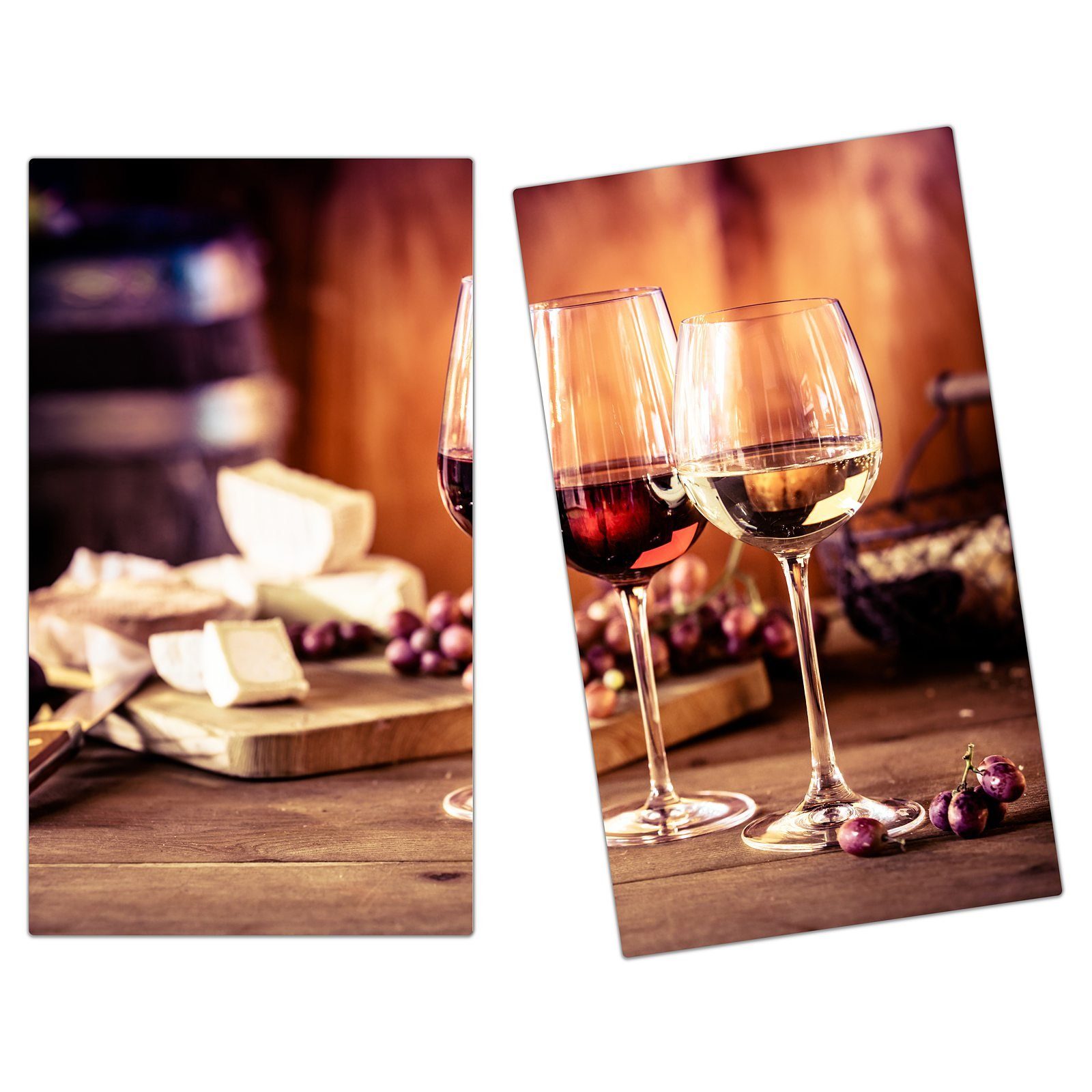 aus tlg) Käseplatte Glas Wein, Primedeco Herd-Abdeckplatte Glas, und (2 Spritzschutz Herdabdeckplatte