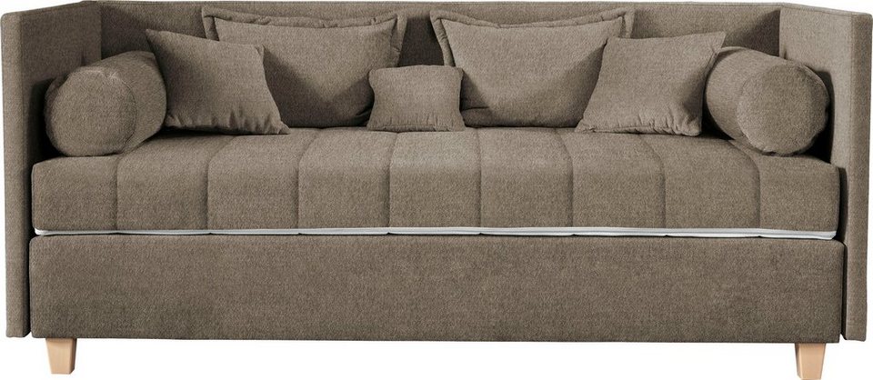 Schlafsofa »Kona«, mit 7-Zonen-Tonnen-Taschenfederkernmatratze, inklusive Zierkissen-Set bestehend aus: 2 Stk. 40x40cm, 1 Stk. 30x30cm, 2 Stk….