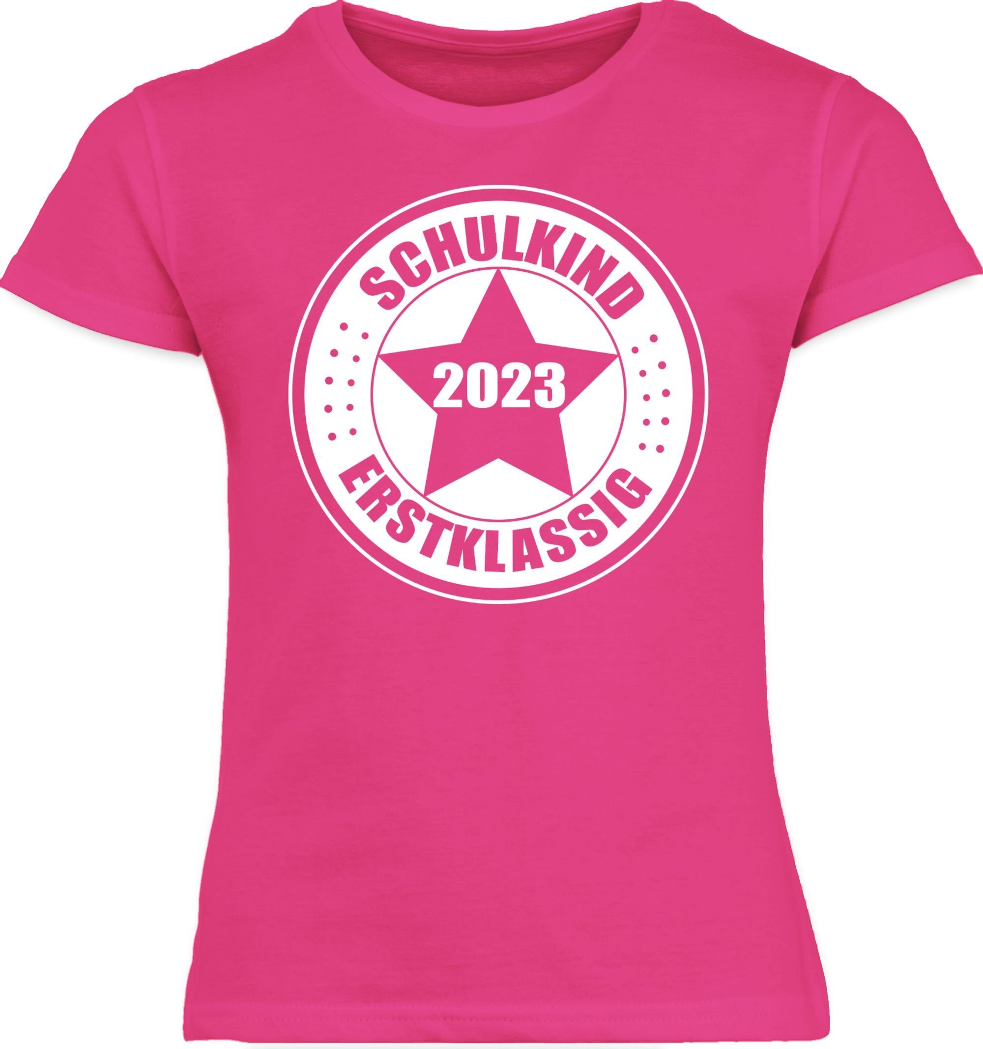 Einschulung Fuchsia - Erstklassig Shirtracer Mädchen 2023 T-Shirt 1 Schulkind