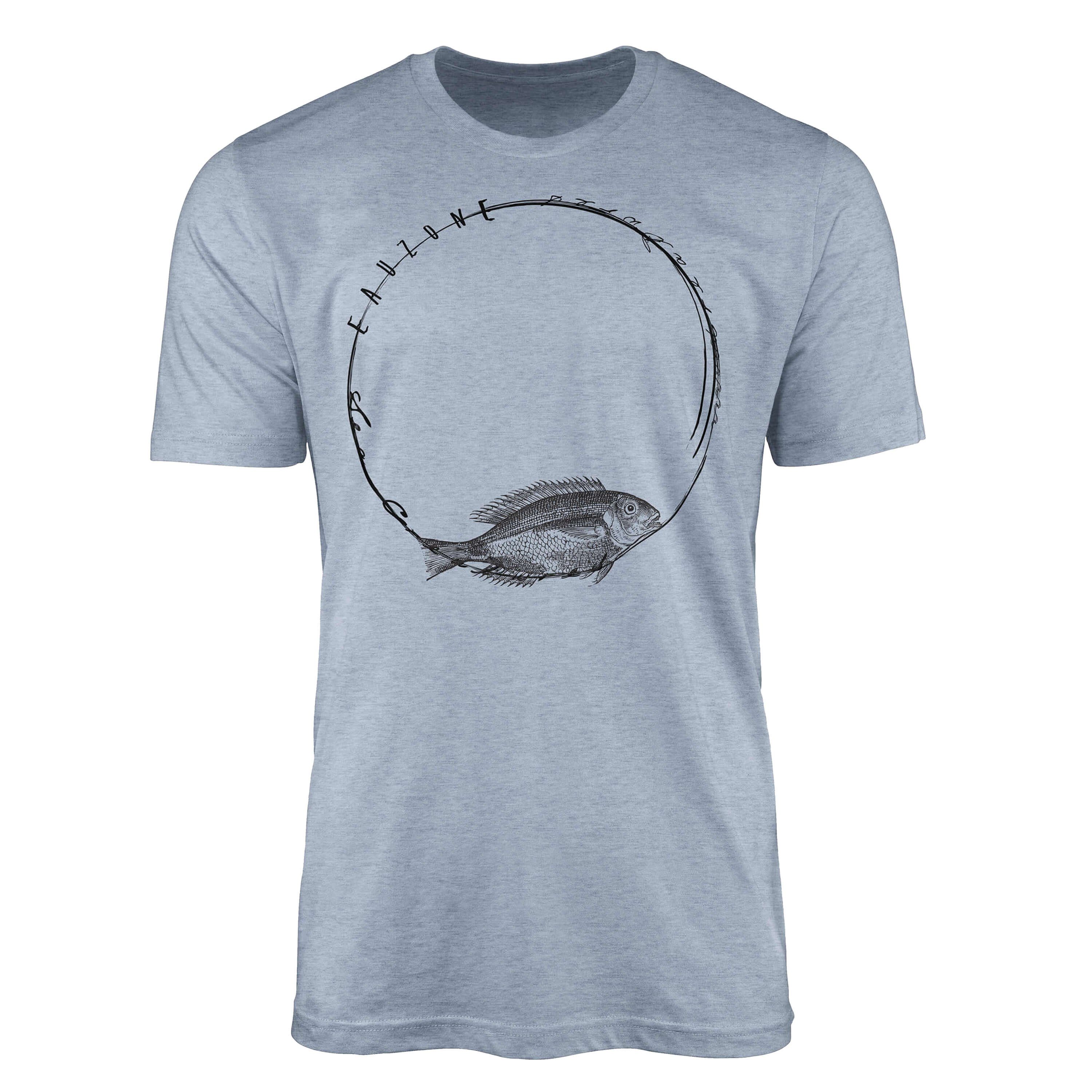 Sinus Art T-Shirt T-Shirt Tiefsee Fische - Serie: Sea Creatures, feine Struktur und sportlicher Schnitt / Sea 037 Stonewash Denim