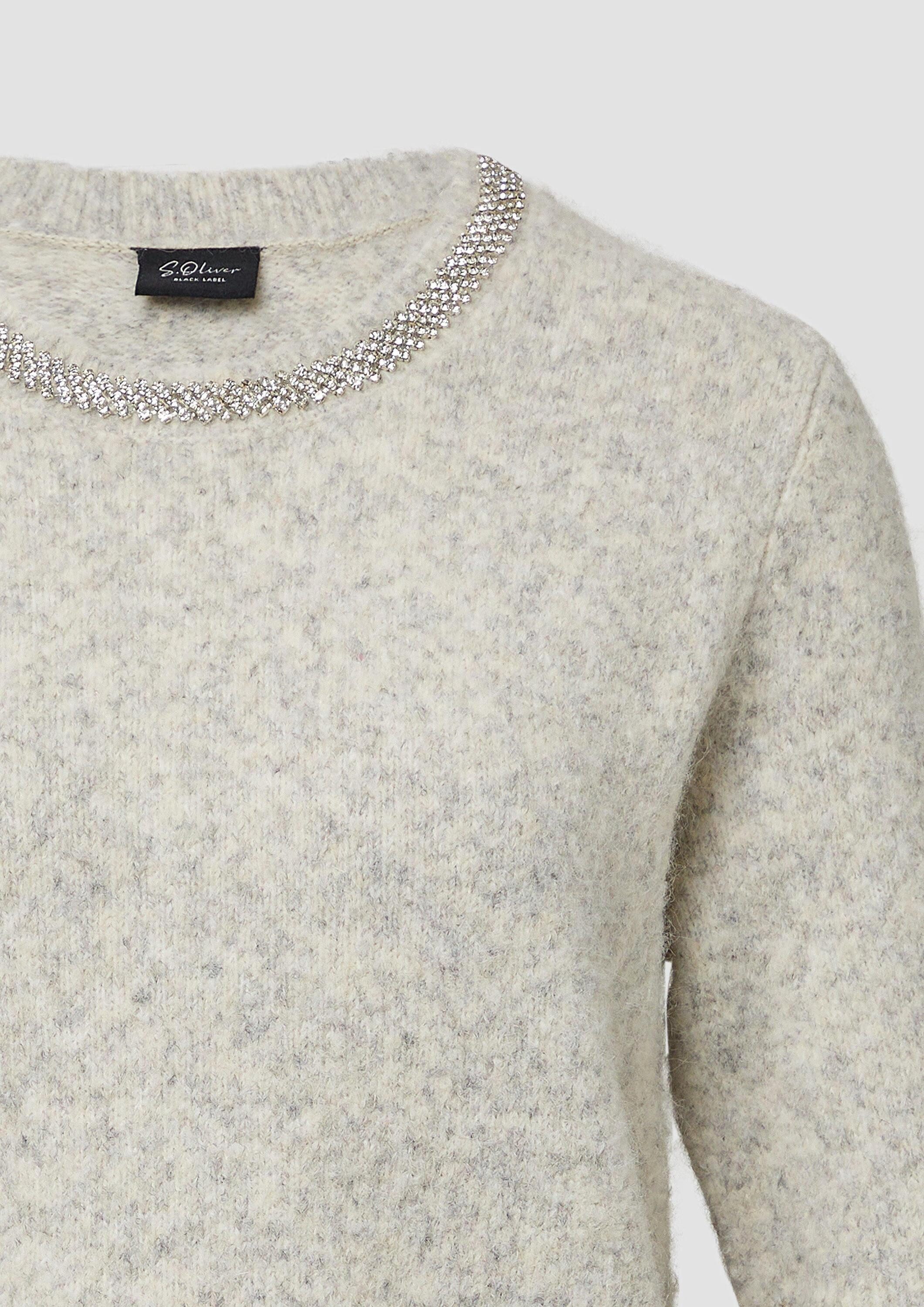 s.Oliver Kurzarmpullover Strickpullover Softer Kurzarm-Pullover aus Wollmix mit Schmuck-Detail