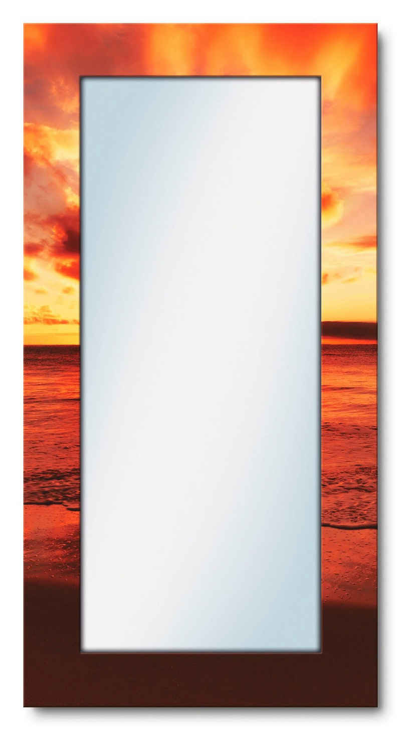 Artland Dekospiegel Schöner Sonnenuntergang Strand, gerahmter Ganzkörperspiegel, Wanspiegel mit Motivrahmen, modern