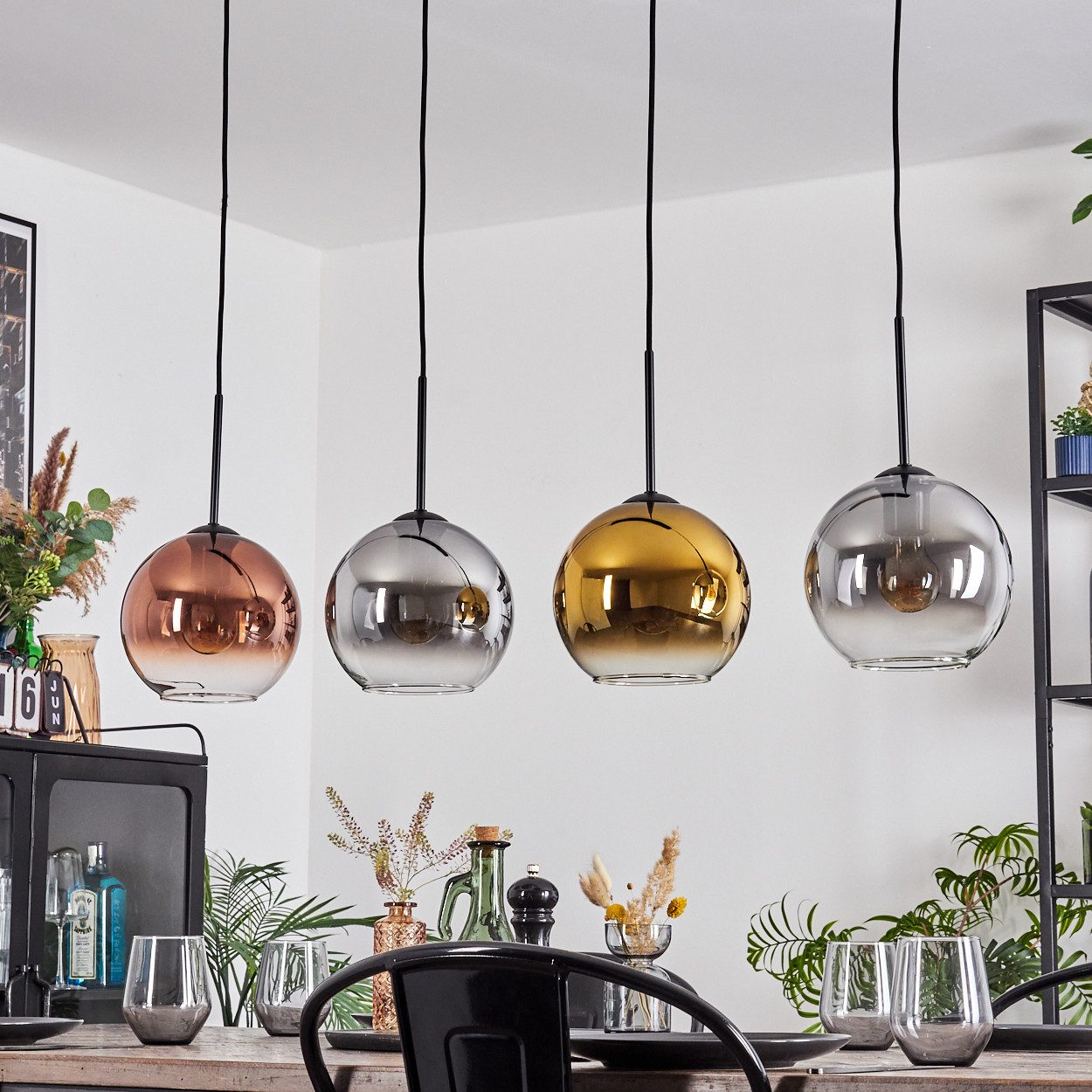hofstein Hängeleuchte Hängelampe aus Metall/Glas in Schwarz/Rauch/Kupfer/Gold/Klar, Hängeleuchte im modernen Retro/Vintage-Design (20 cm), 4 x E27