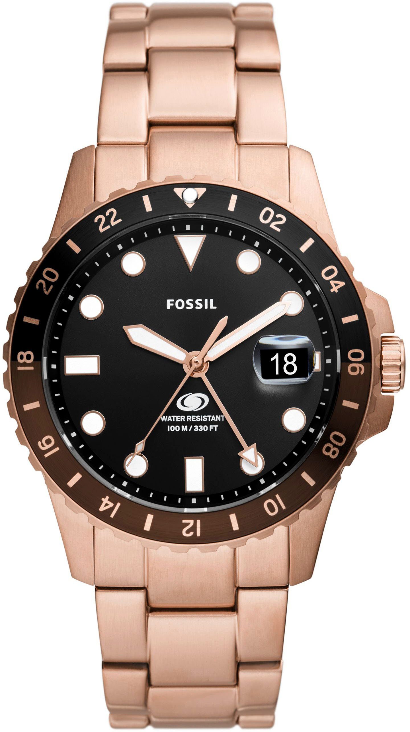 Fossil Quarzuhr FOSSIL BLUE GMT, FS6027, Armbanduhr, Herrenuhr, Datum, analog