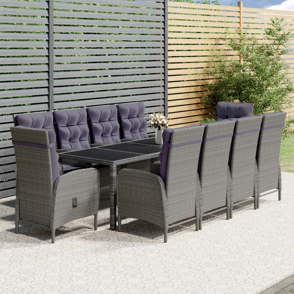 vidaXL Garten-Essgruppe 11-tlg. Garten-Essgruppe Poly Rattan Grau, (11-tlg)