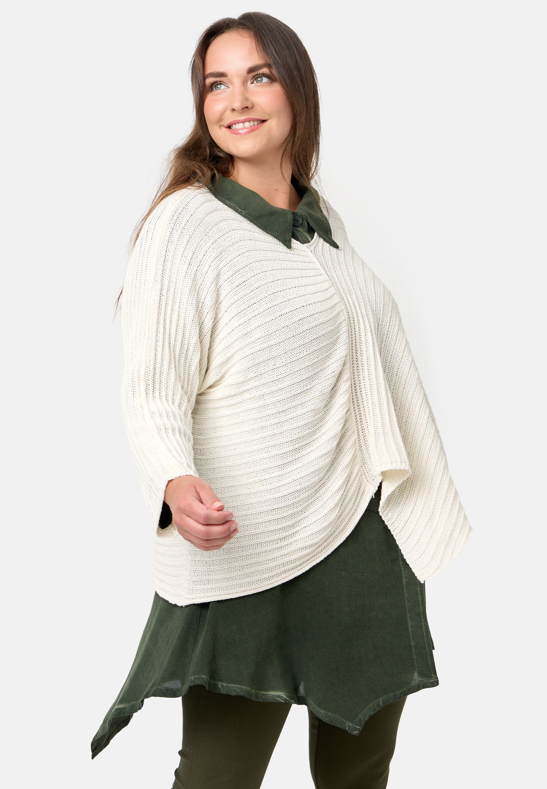 Kekoo Strickpullover Strickshirt im asymmetrischem 'Pure' Baumwolle Stil Creme aus 100