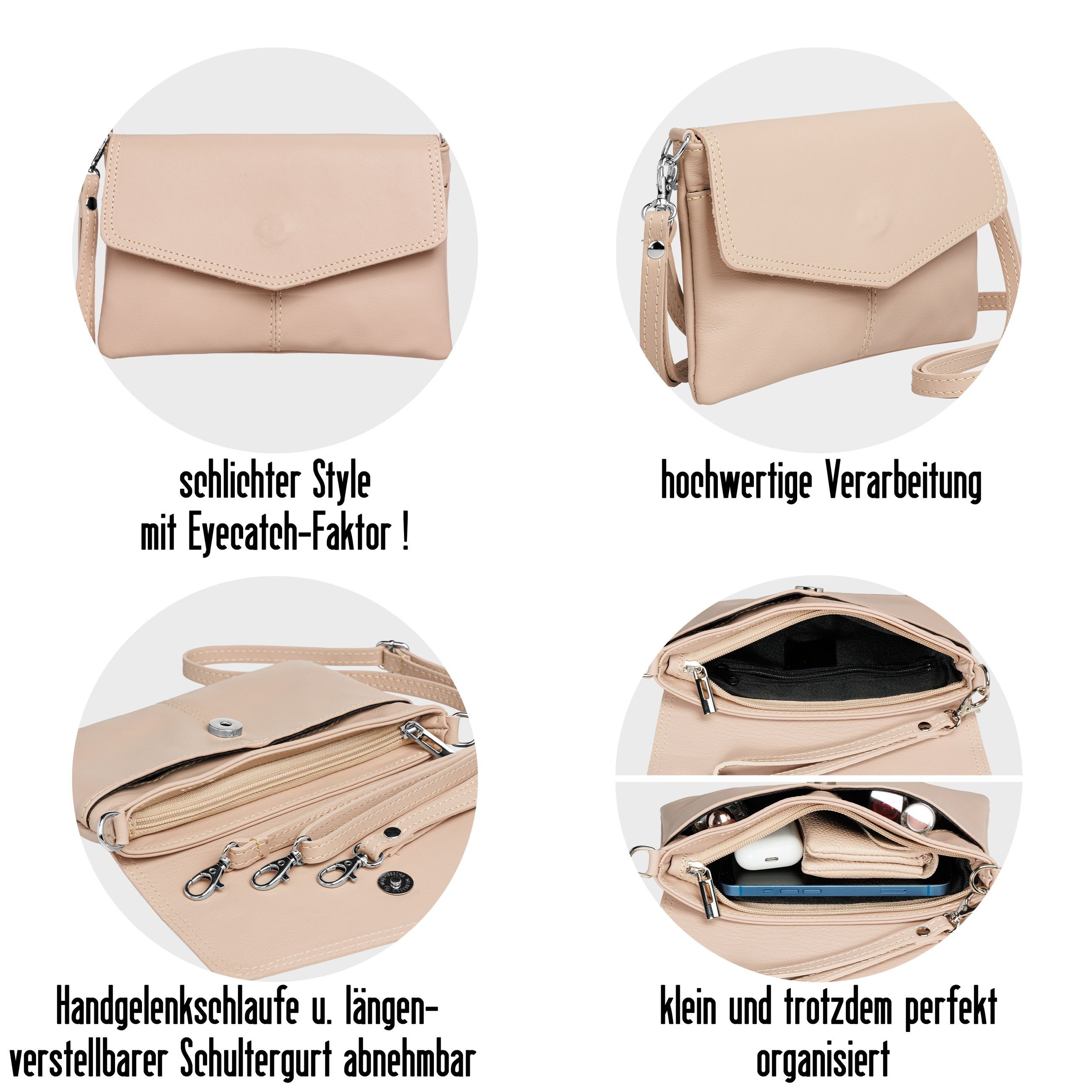 Caspar Clutch Abendtasche Leder Damen Umhängetasche - PREMIUM LINE - Modell No.322, aus 100% gewaschenem Echtleder aus Italien - samtig weich & nachhaltig