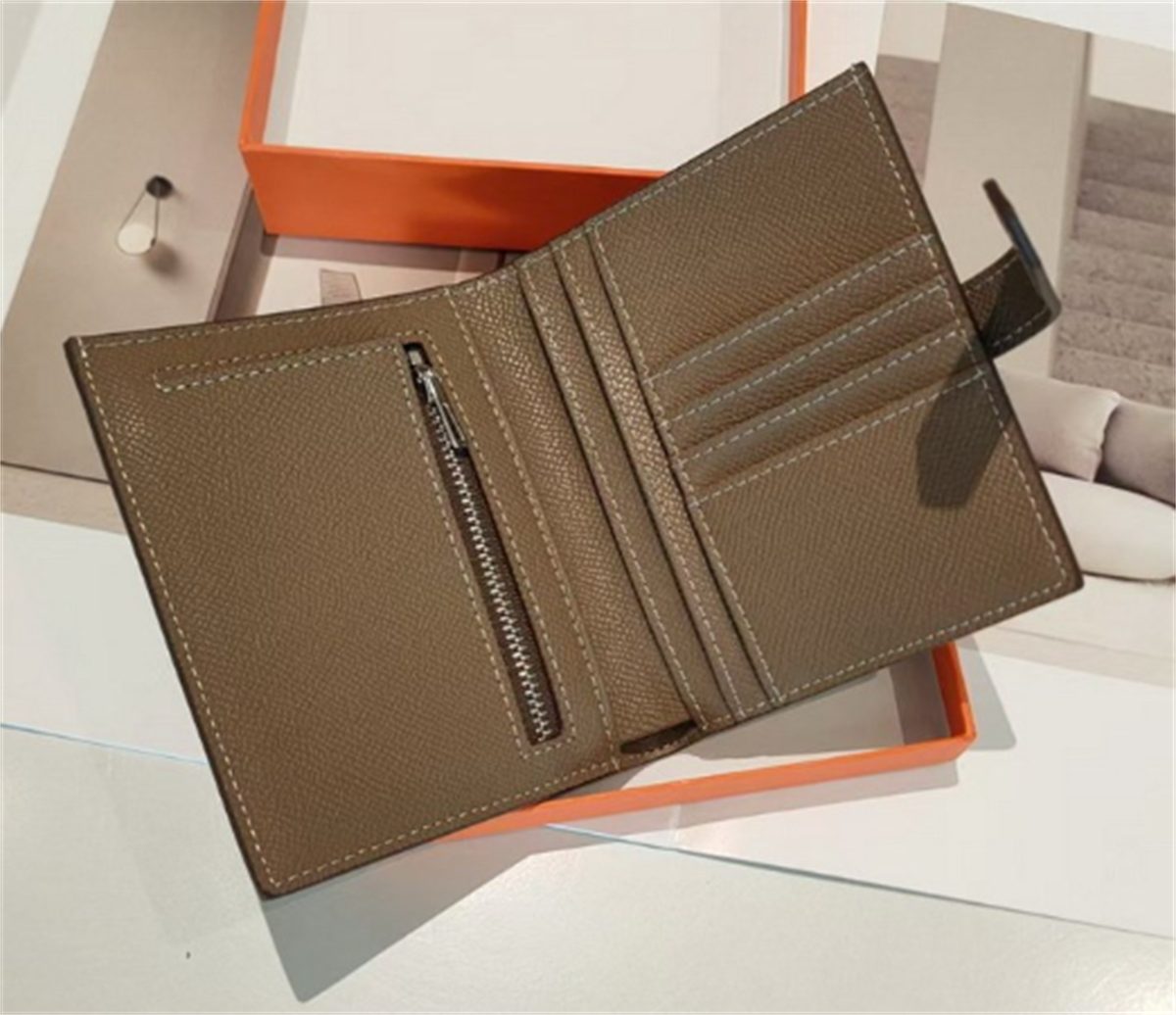 carefully selected Brieftasche Kartenfächern mit aus Leder Mini-Geldbörse und mehreren Khaki Münzfächern