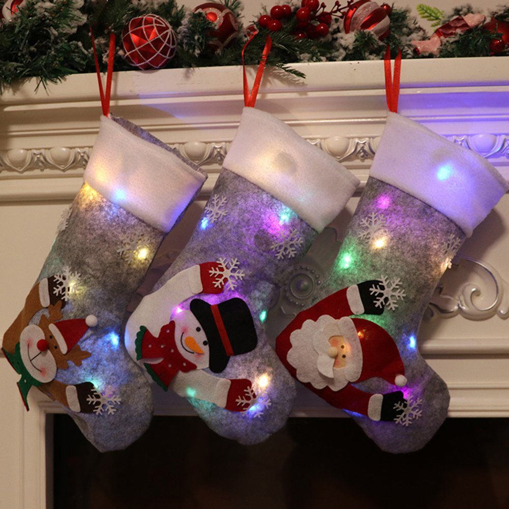 3 Weihnachtsdeko zum (3-tlg) Pcs LED-Licht, Christbaumschmuck HALWEI Befüllen, Nikolausstrumpf, mit