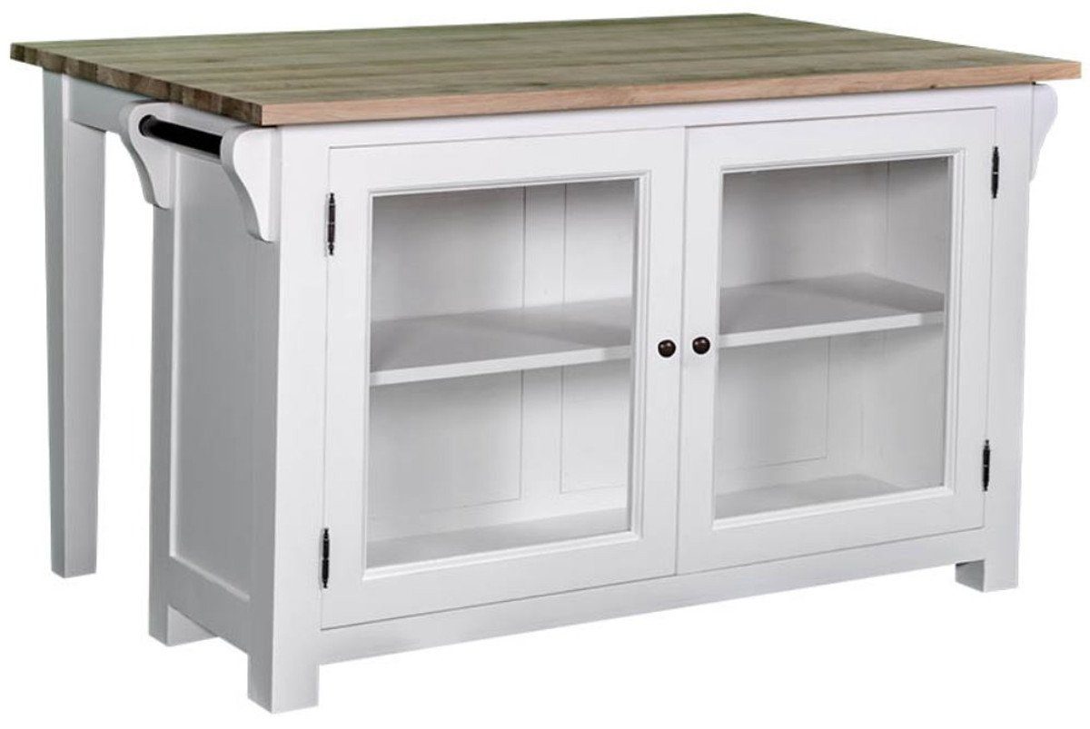 Weiß Küchenschrank x cm - Naturfarben 135 mit Glastüren Kücheninsel Küchenbuffet Casa 2 / 80 x 85 Landhausstil Landhausstil H. Padrino