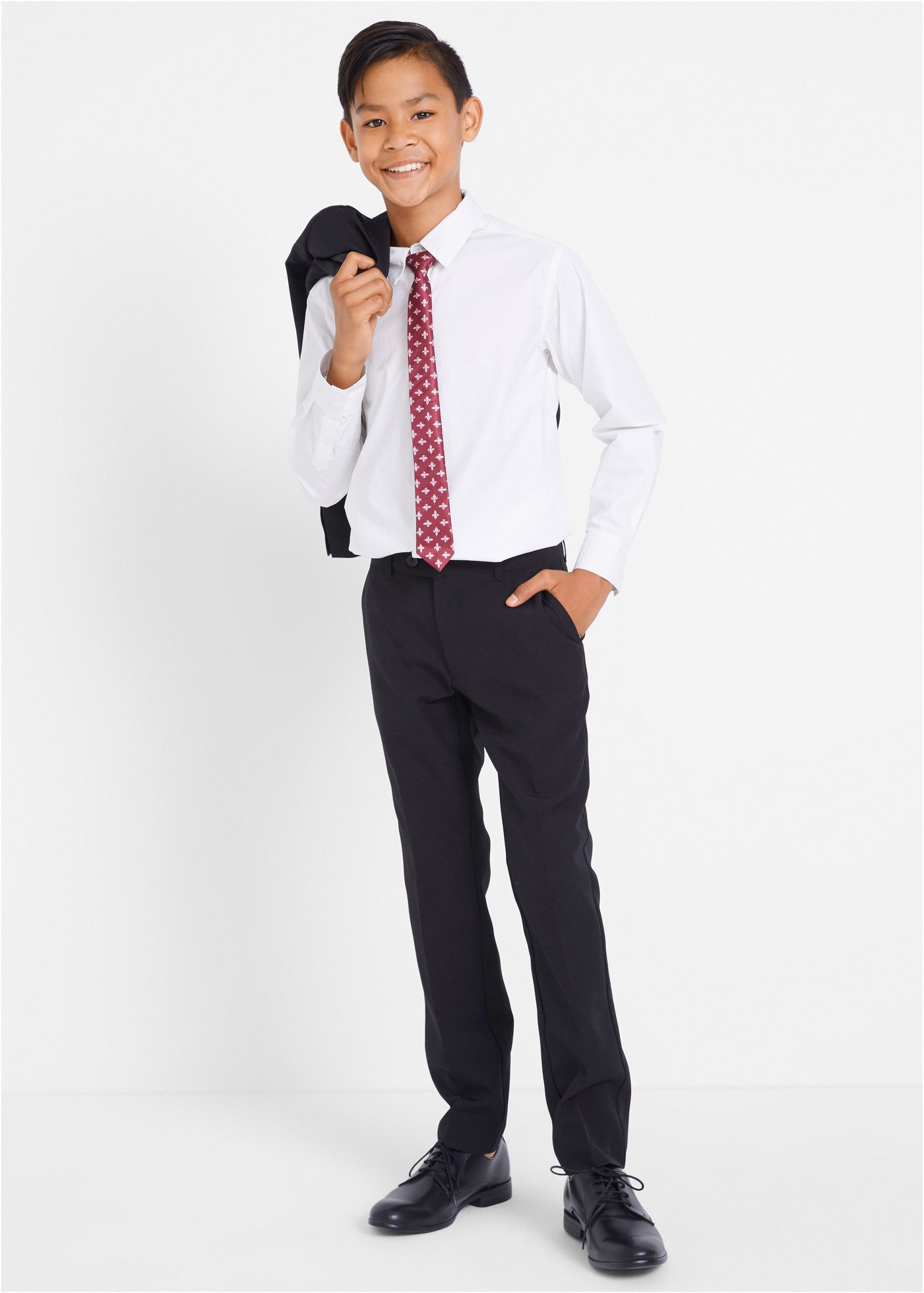 bonprix Anzug (Set, 4-tlg) bestehend aus Hose mit verstellbarem Bund, Hemd, Sakko und Krawatte