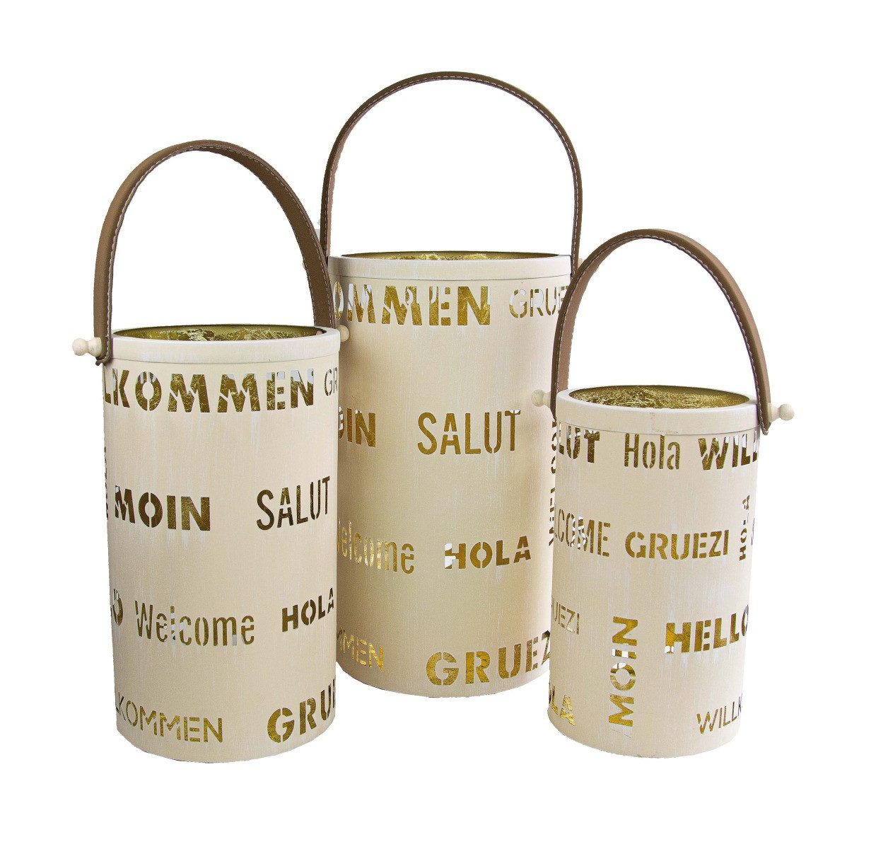 RIFFELMACHER & WEINBERGER Christbaumschmuck Laternen 3er Set Willkommen / Welcome, Metall