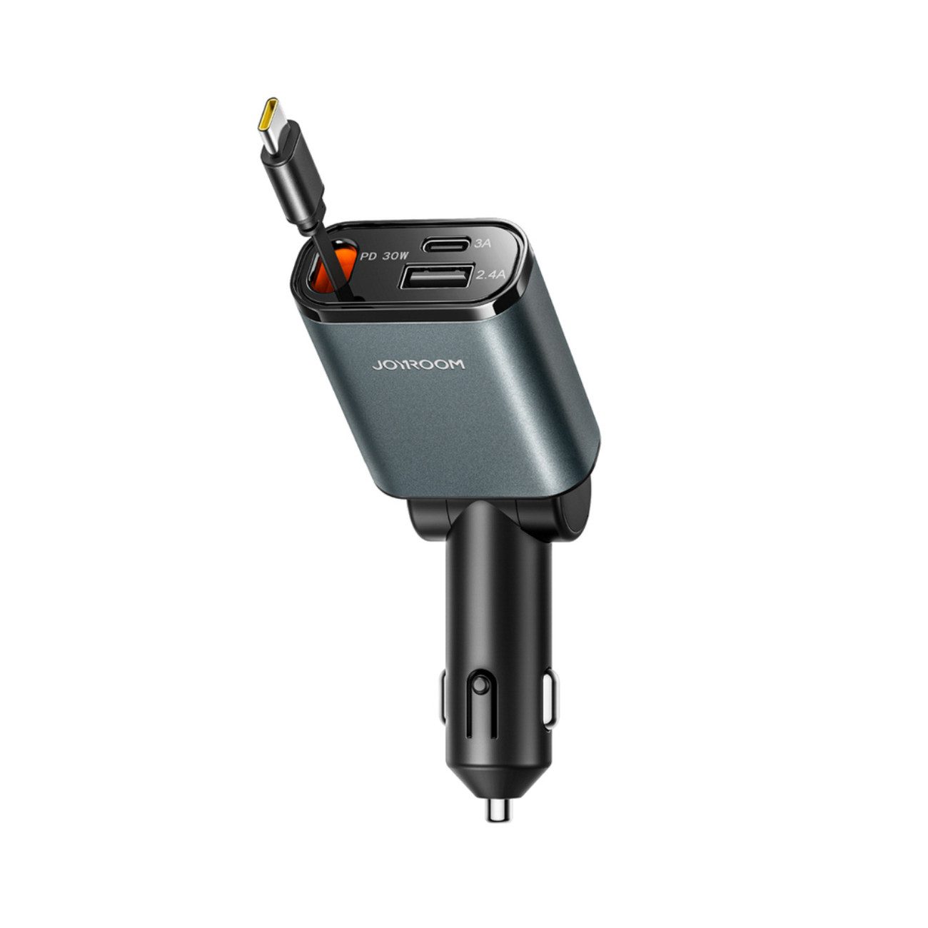 JOYROOM JR-CCL07 KFZ-Adapter Kfz-Stecker (Zigarettenanzünder) zu USB-C Buchse, USB-A Buchse, 80 cm, 3-in-1 Autoladegerät mit 30W Schnellladen und Einzugskabel