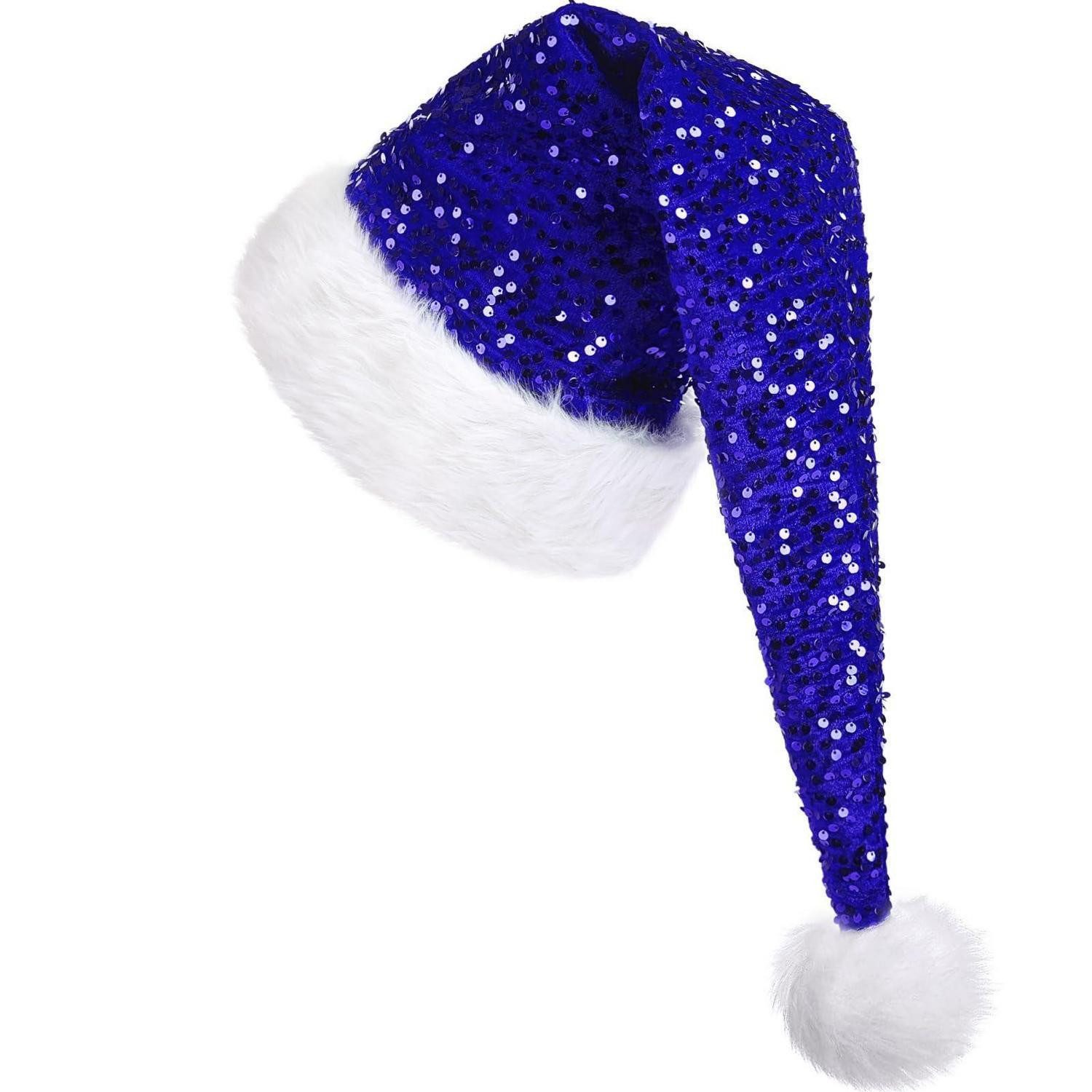 LuxusKollektion Plüschmütze Weihnachtsmütze Erwachsene Pailletten Blue-long (1-St)