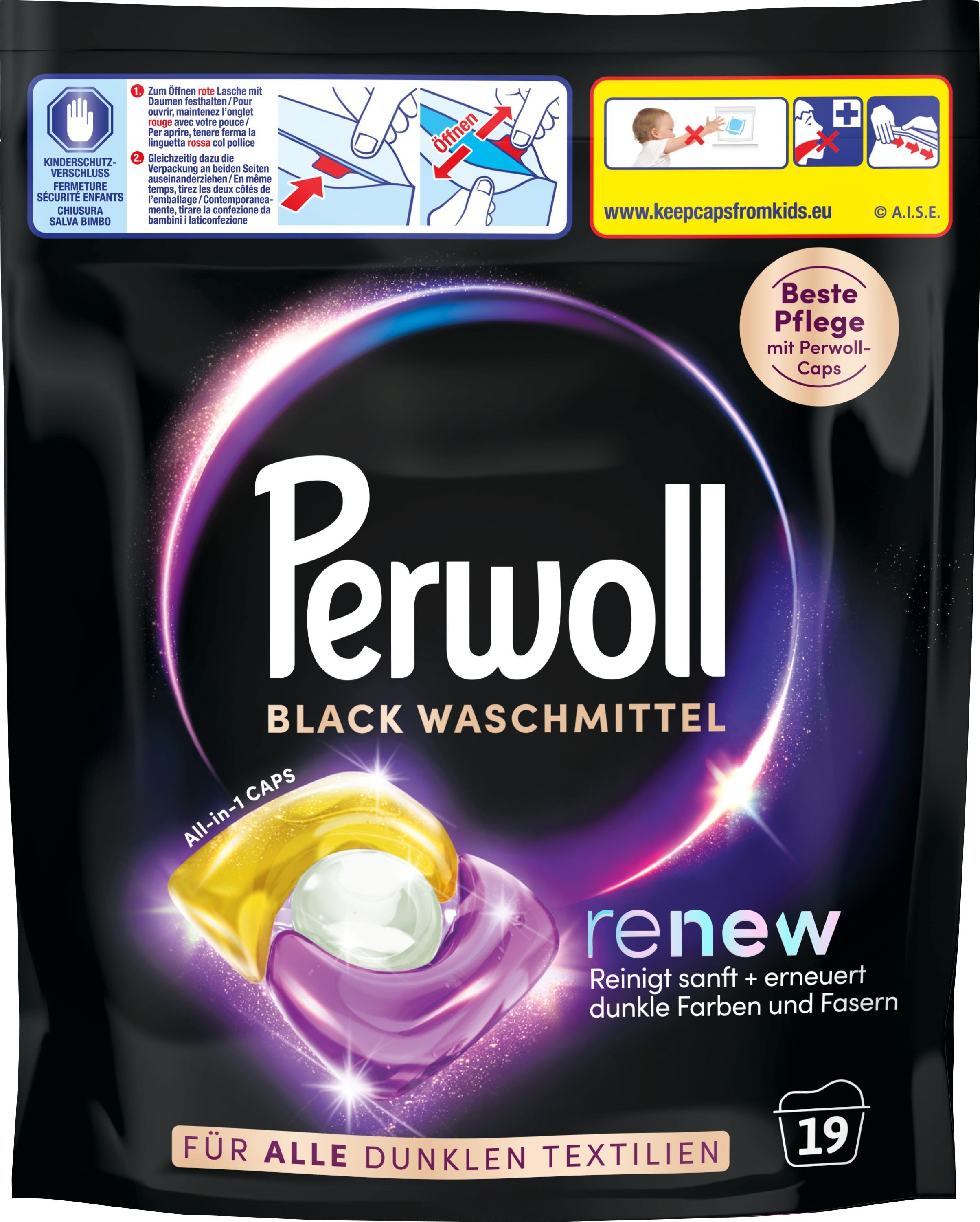 Black All-in-1 Caps 19 WL Colorwaschmittel