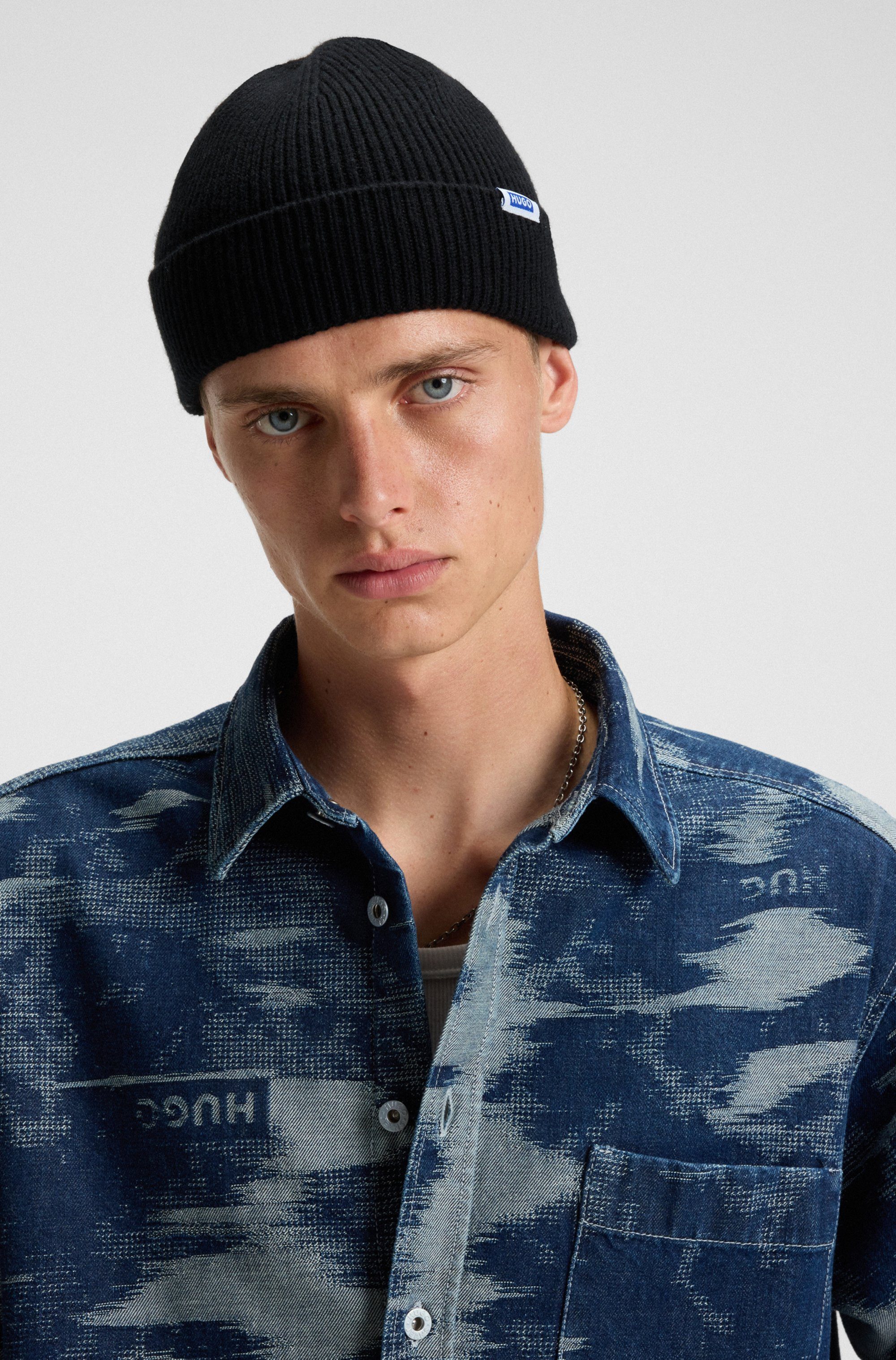 HUGO Blue Beanie Xiav Unisex, mit Woll-Anteil günstig online kaufen